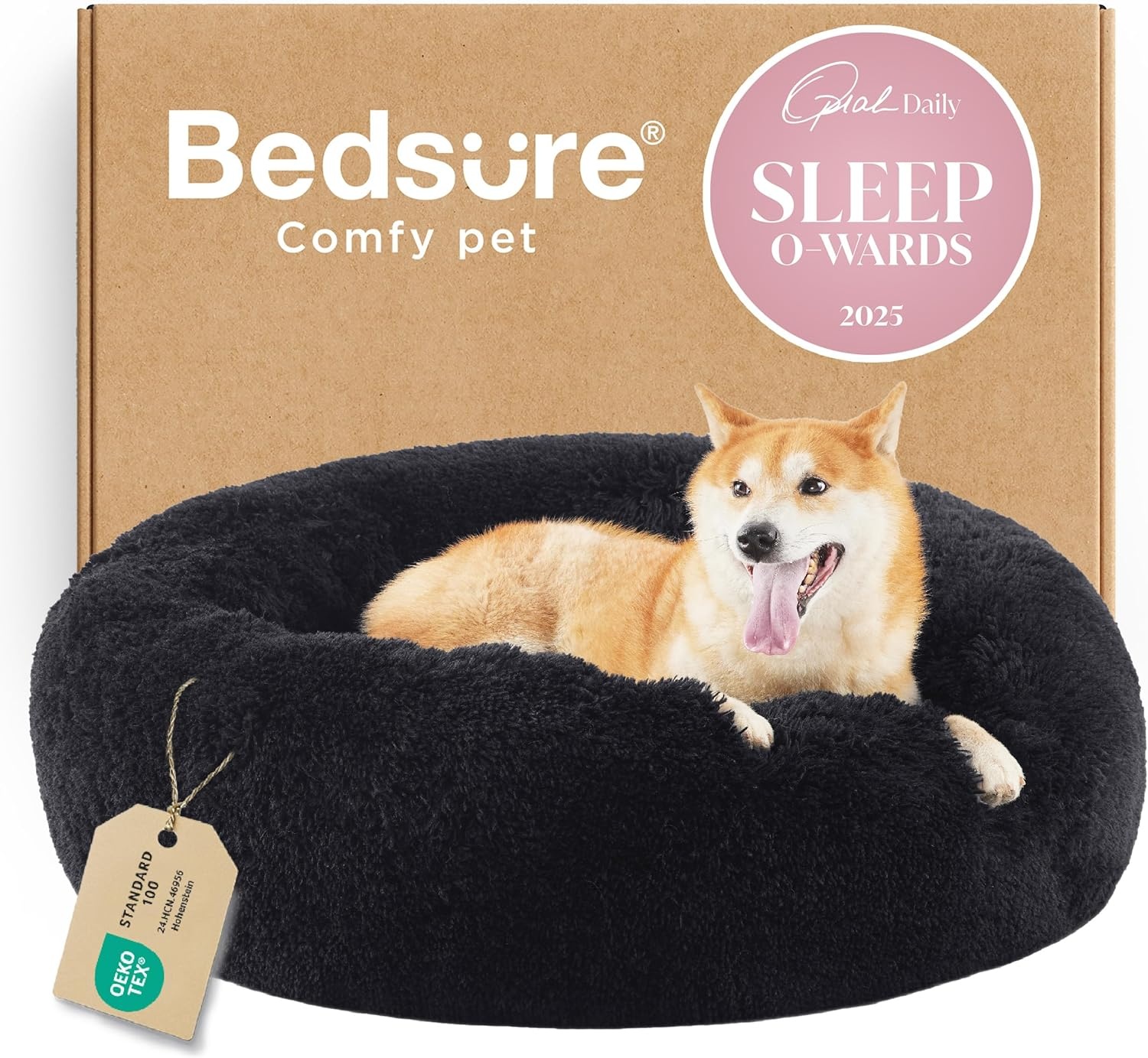 image:imageBedsure Human Dog Bed for Adult Plush Giant Calming Nest Bed Orthopedic 71 Human Size Dog Bed Washable with Storage Pocket Supportive Bolster Egg Foam NonSlip Bottom Fluffy Faux Fur BrownBlack