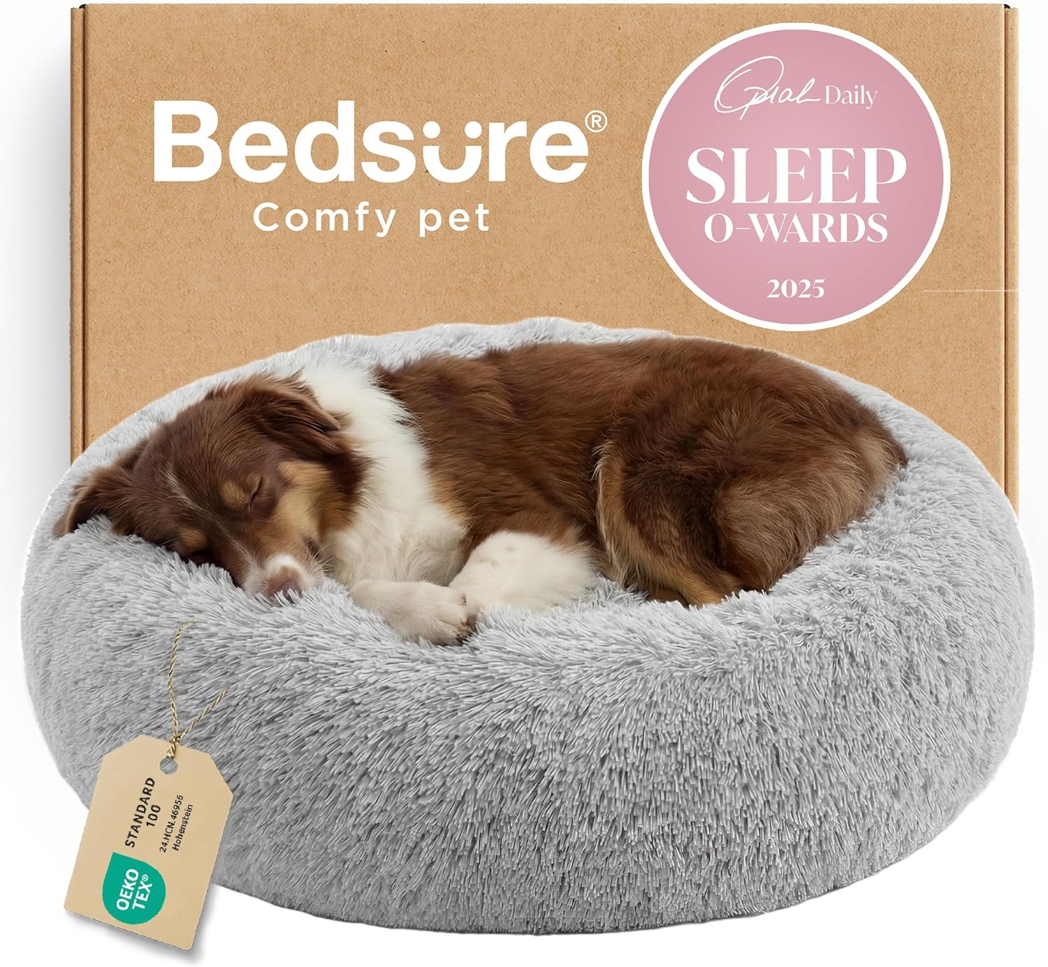 image:imageBedsure Human Dog Bed for Adult Plush Giant Calming Nest Bed Orthopedic 71 Human Size Dog Bed Washable with Storage Pocket Supportive Bolster Egg Foam NonSlip Bottom Fluffy Faux Fur BrownPale Grey