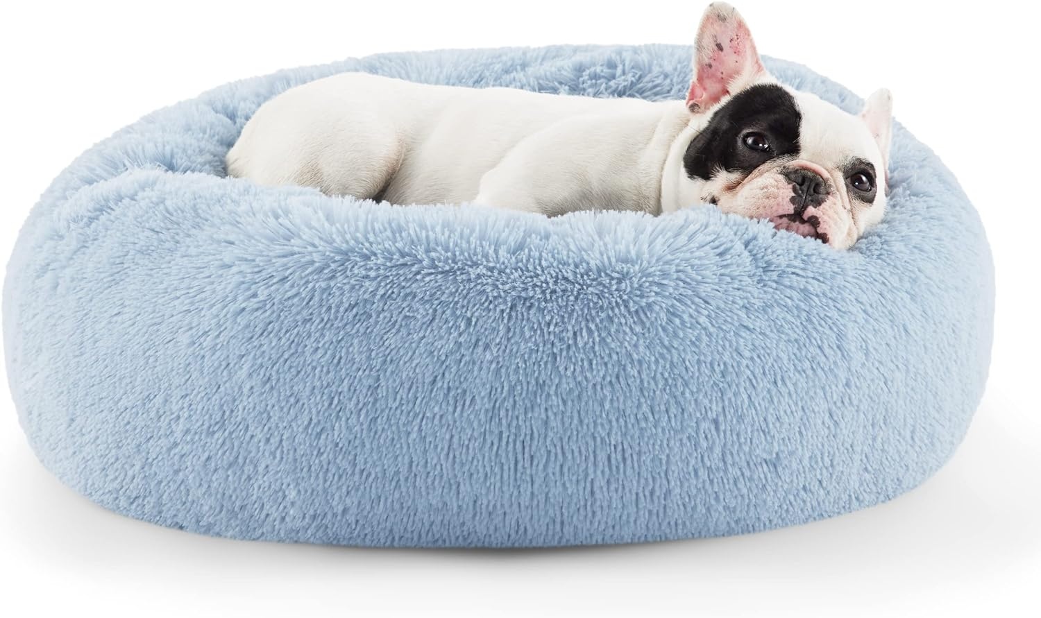 image:imageBedsure Human Dog Bed for Adult Plush Giant Calming Nest Bed Orthopedic 71 Human Size Dog Bed Washable with Storage Pocket Supportive Bolster Egg Foam NonSlip Bottom Fluffy Faux Fur BrownLight Blue
