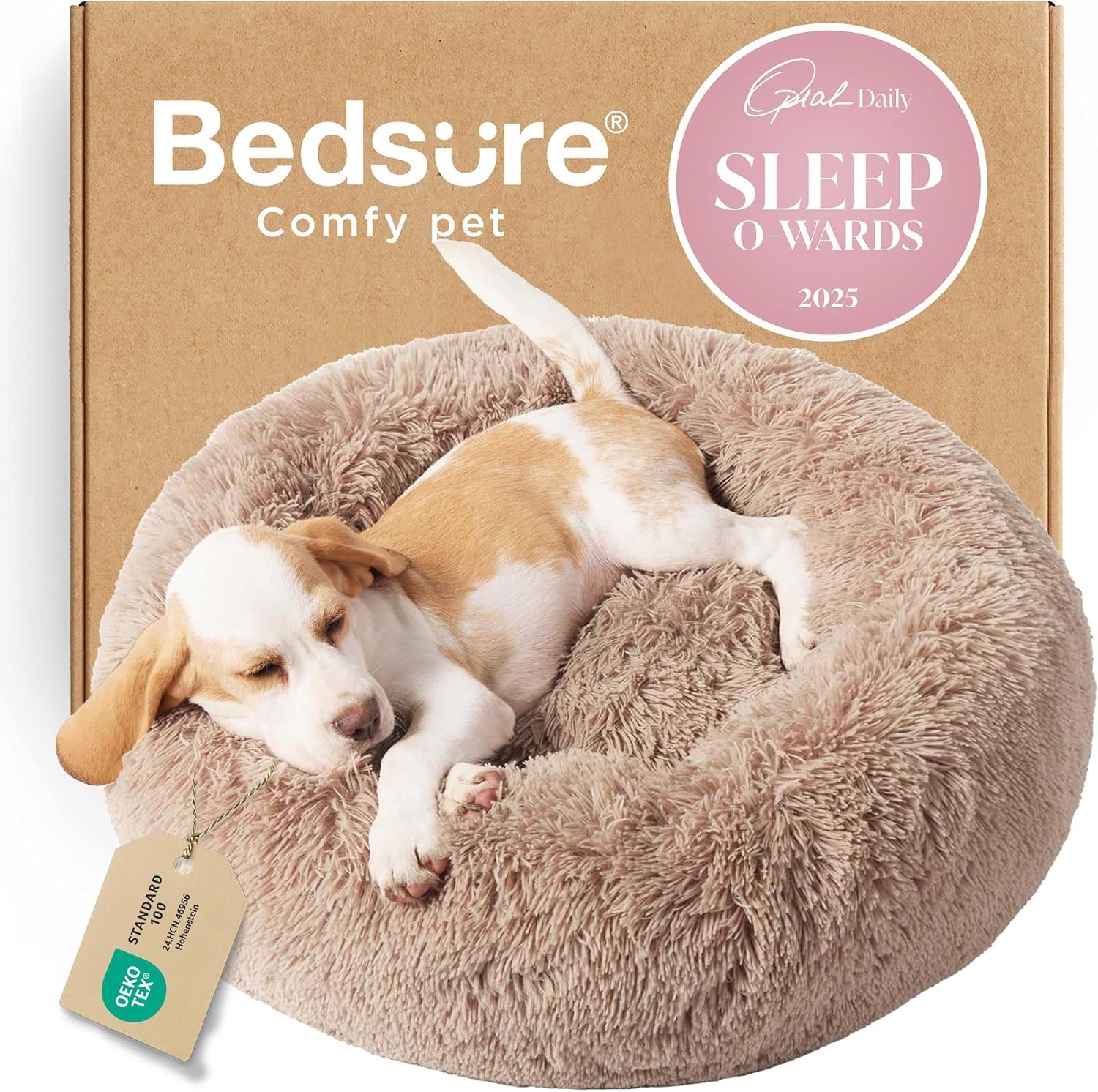 image:imageBedsure Human Dog Bed for Adult Plush Giant Calming Nest Bed Orthopedic 71 Human Size Dog Bed Washable with Storage Pocket Supportive Bolster Egg Foam NonSlip Bottom Fluffy Faux Fur BrownCamel
