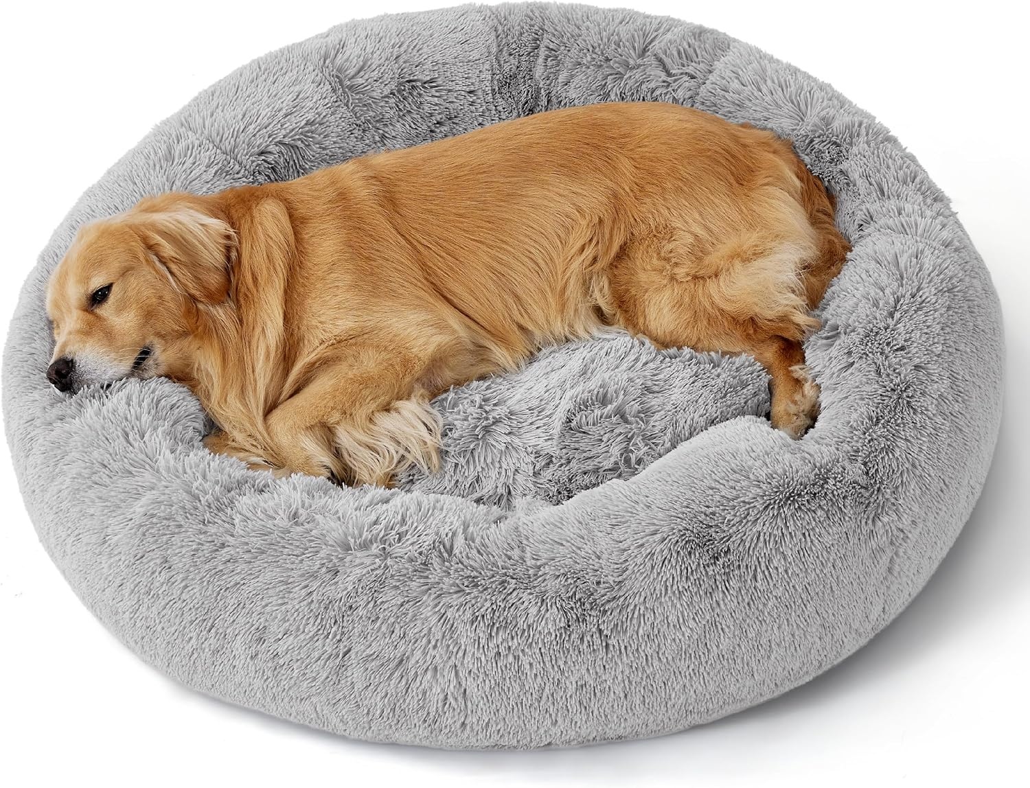 image:imageBedsure Human Dog Bed for Adult Plush Giant Calming Nest Bed Orthopedic 71 Human Size Dog Bed Washable with Storage Pocket Supportive Bolster Egg Foam NonSlip Bottom Fluffy Faux Fur BrownPale Grey