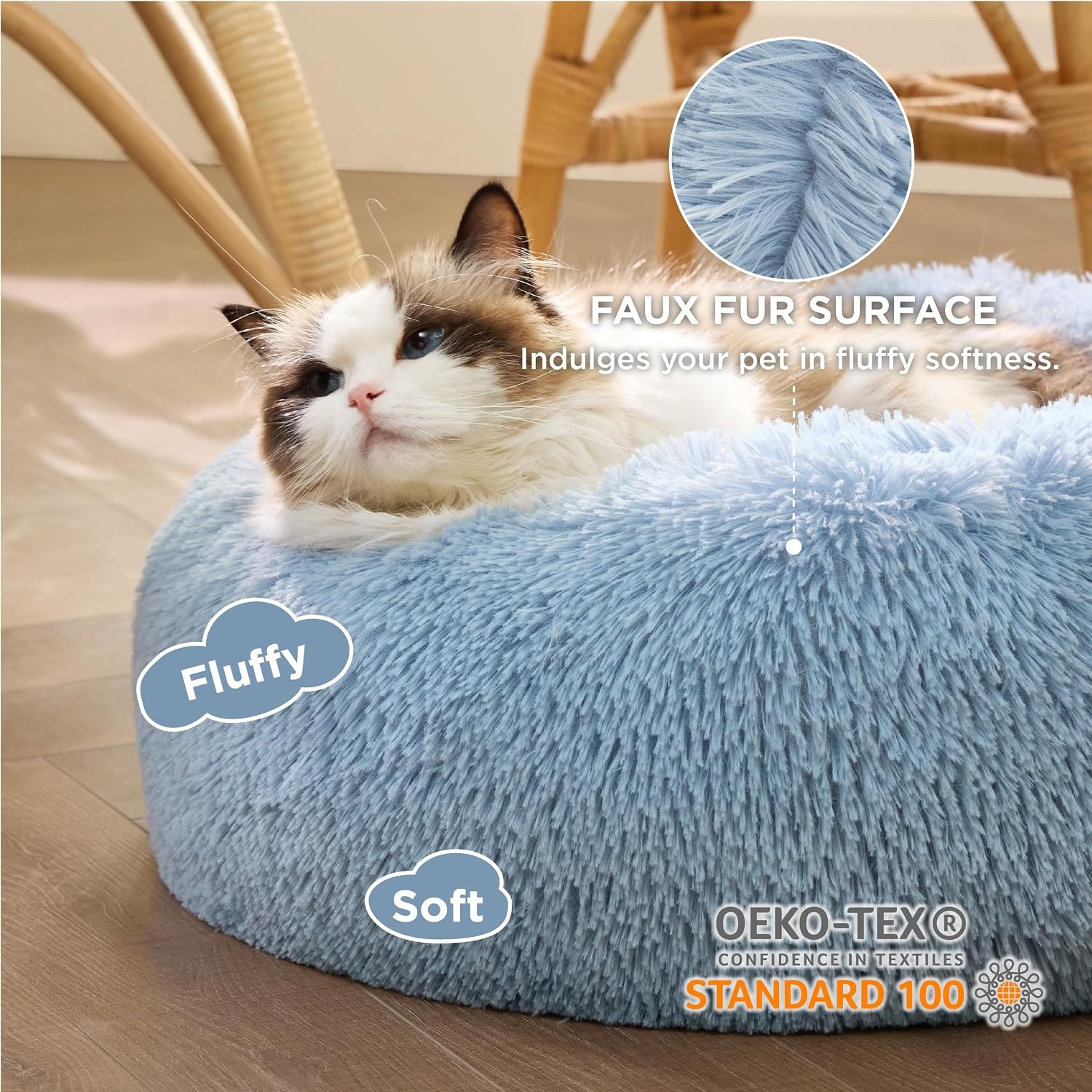 image:imageBedsure Human Dog Bed for Adult Plush Giant Calming Nest Bed Orthopedic 71 Human Size Dog Bed Washable with Storage Pocket Supportive Bolster Egg Foam NonSlip Bottom Fluffy Faux Fur BrownLight Blue