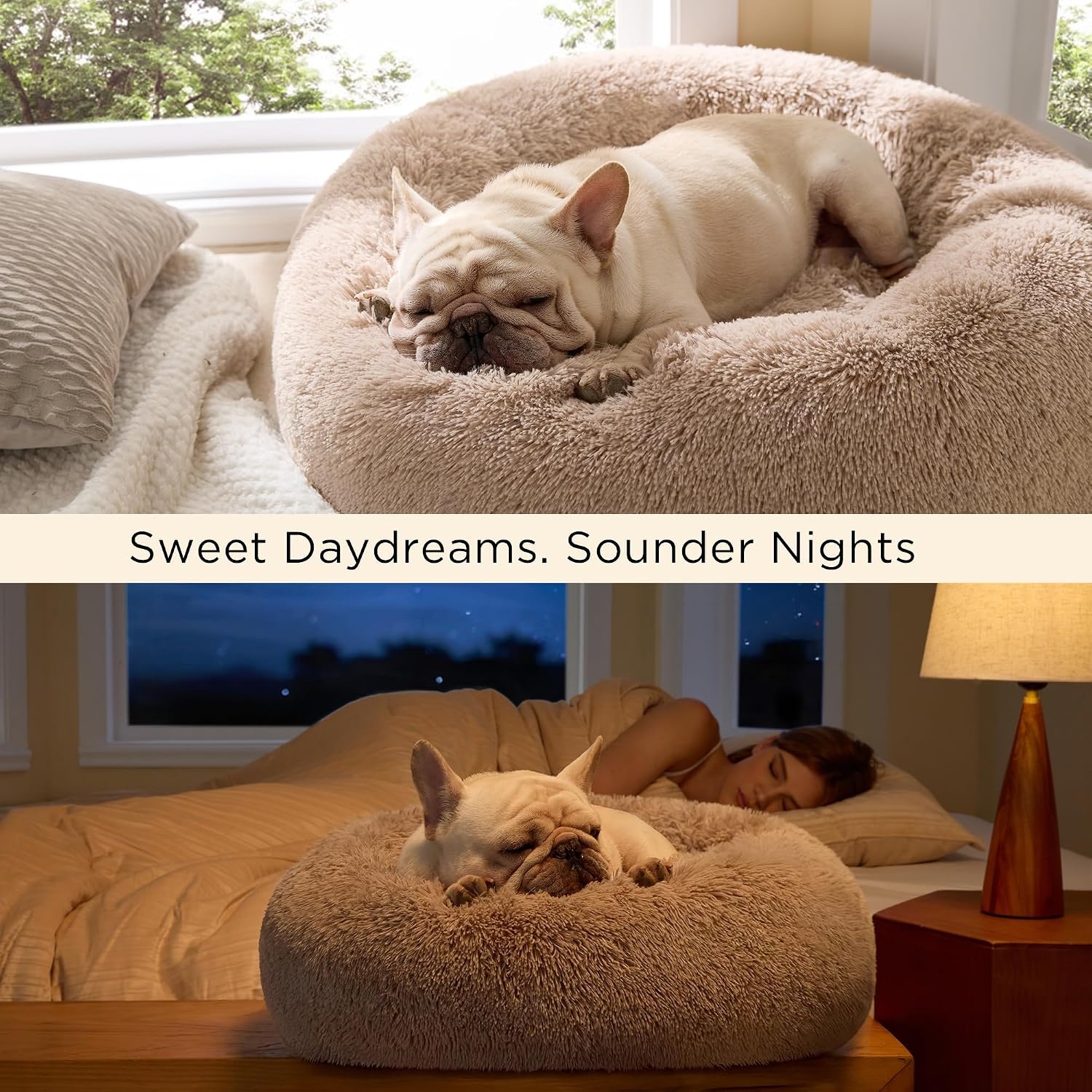 image:imageBedsure Human Dog Bed for Adult Plush Giant Calming Nest Bed Orthopedic 71 Human Size Dog Bed Washable with Storage Pocket Supportive Bolster Egg Foam NonSlip Bottom Fluffy Faux Fur BrownCamel