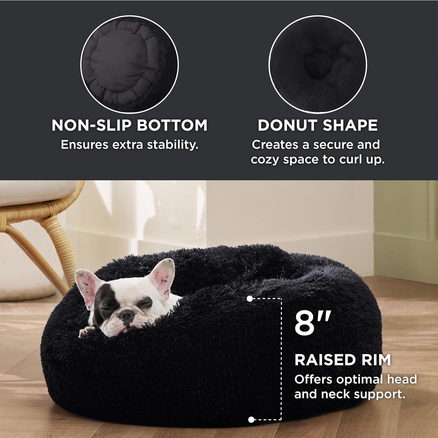 image:imageBedsure Human Dog Bed for Adult Plush Giant Calming Nest Bed Orthopedic 71 Human Size Dog Bed Washable with Storage Pocket Supportive Bolster Egg Foam NonSlip Bottom Fluffy Faux Fur BrownBlack