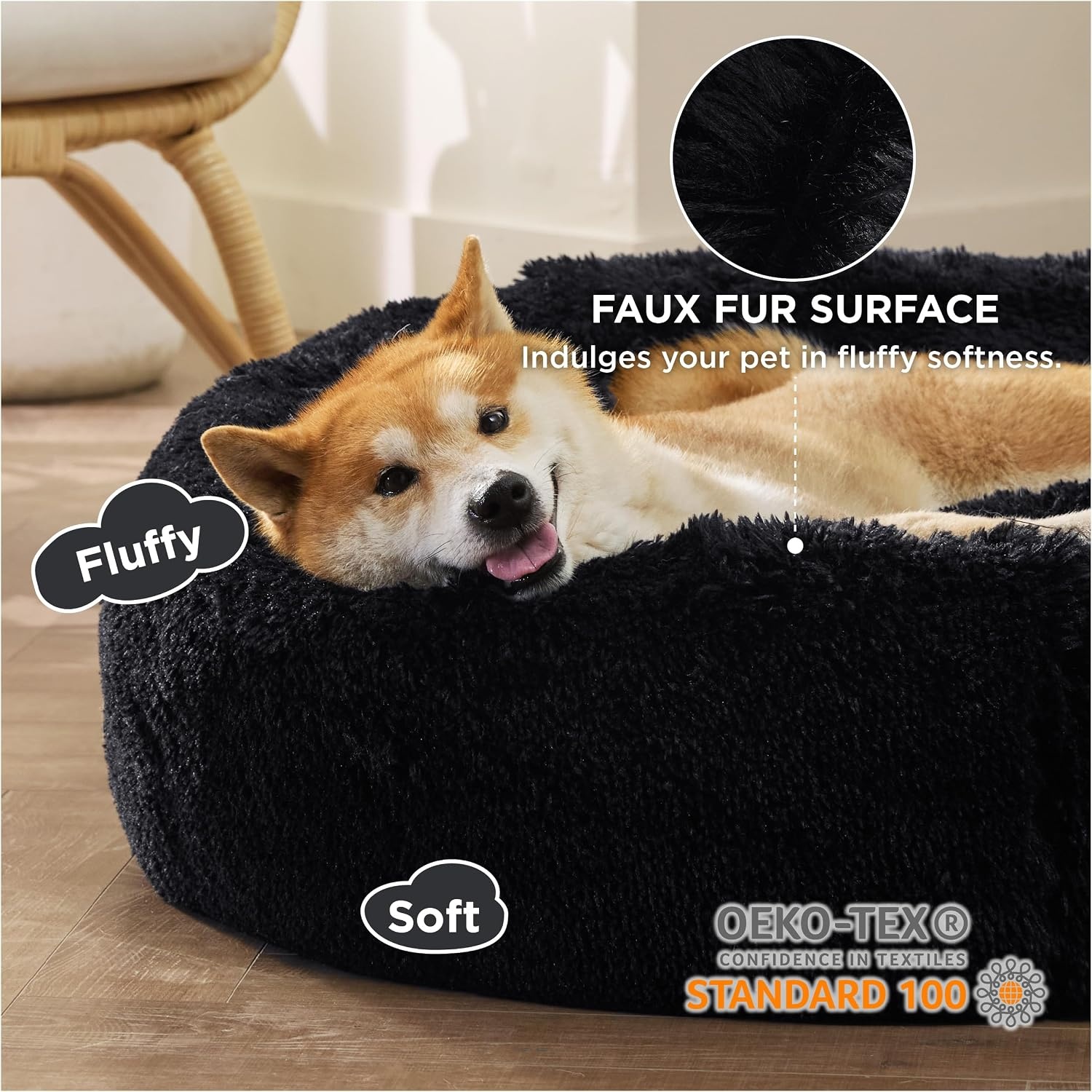 image:imageBedsure Human Dog Bed for Adult Plush Giant Calming Nest Bed Orthopedic 71 Human Size Dog Bed Washable with Storage Pocket Supportive Bolster Egg Foam NonSlip Bottom Fluffy Faux Fur BrownBlack