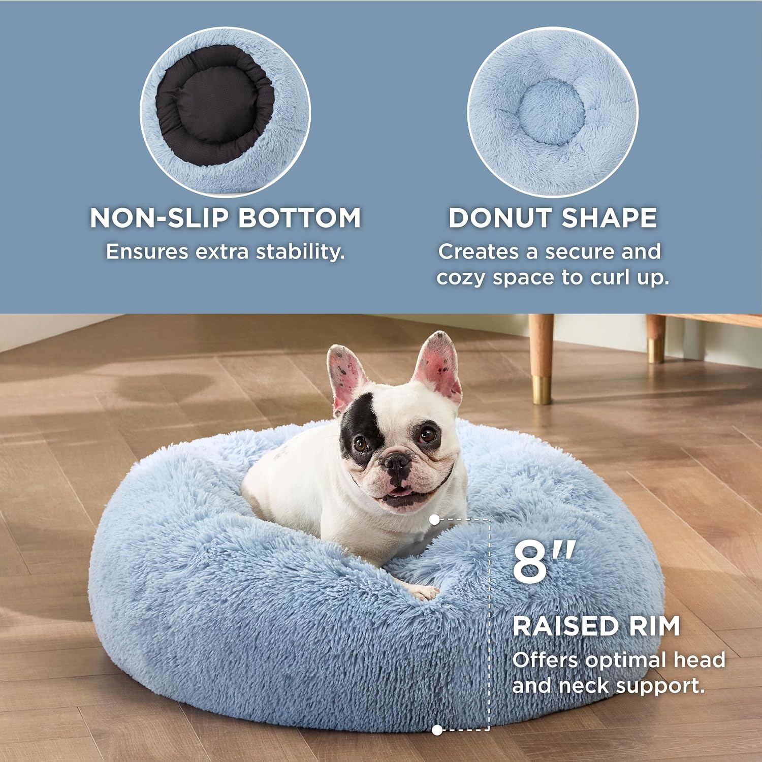 image:imageBedsure Human Dog Bed for Adult Plush Giant Calming Nest Bed Orthopedic 71 Human Size Dog Bed Washable with Storage Pocket Supportive Bolster Egg Foam NonSlip Bottom Fluffy Faux Fur BrownLight Blue