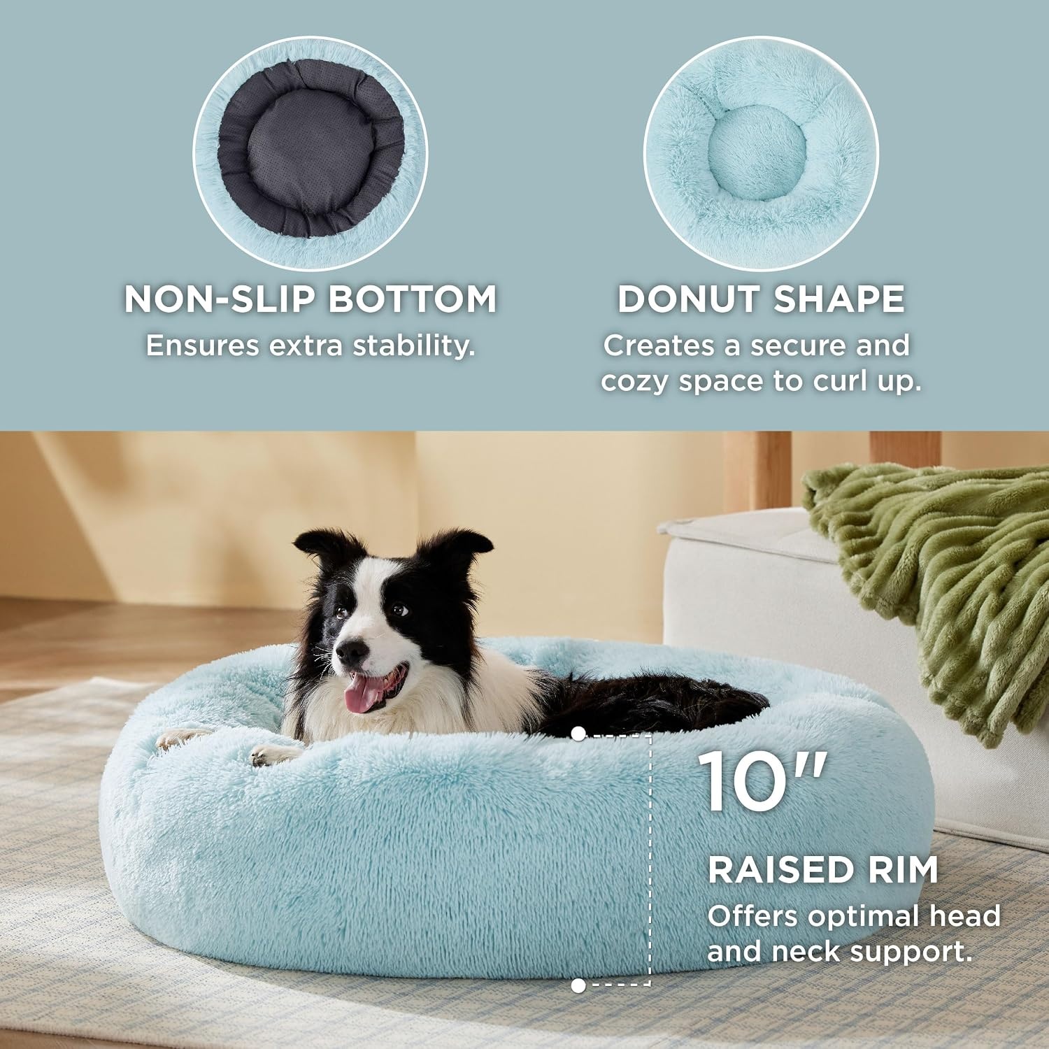 image:imageBedsure Human Dog Bed for Adult Plush Giant Calming Nest Bed Orthopedic 71 Human Size Dog Bed Washable with Storage Pocket Supportive Bolster Egg Foam NonSlip Bottom Fluffy Faux Fur BrownAqua Blue