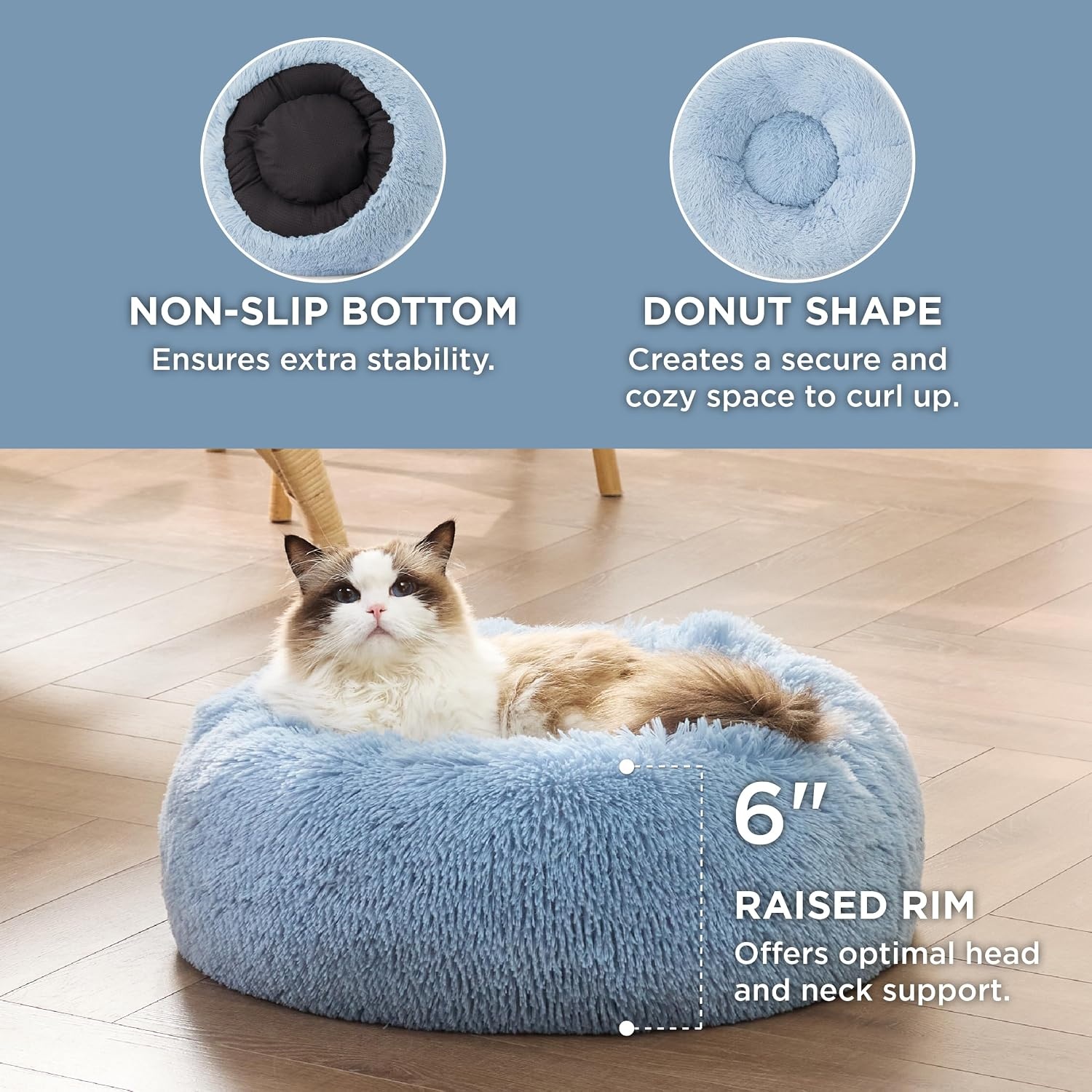 image:imageBedsure Human Dog Bed for Adult Plush Giant Calming Nest Bed Orthopedic 71 Human Size Dog Bed Washable with Storage Pocket Supportive Bolster Egg Foam NonSlip Bottom Fluffy Faux Fur BrownLight Blue