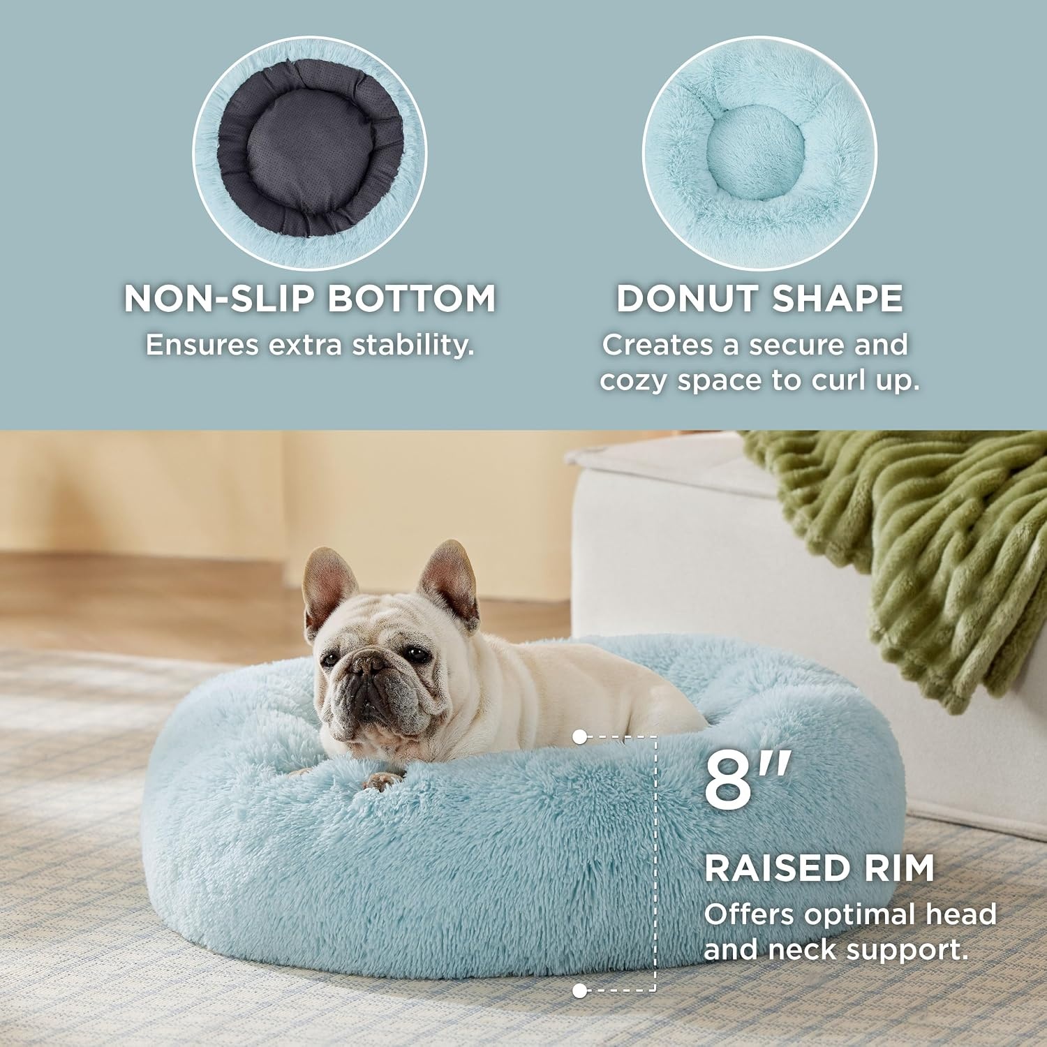 image:imageBedsure Human Dog Bed for Adult Plush Giant Calming Nest Bed Orthopedic 71 Human Size Dog Bed Washable with Storage Pocket Supportive Bolster Egg Foam NonSlip Bottom Fluffy Faux Fur BrownAqua Blue