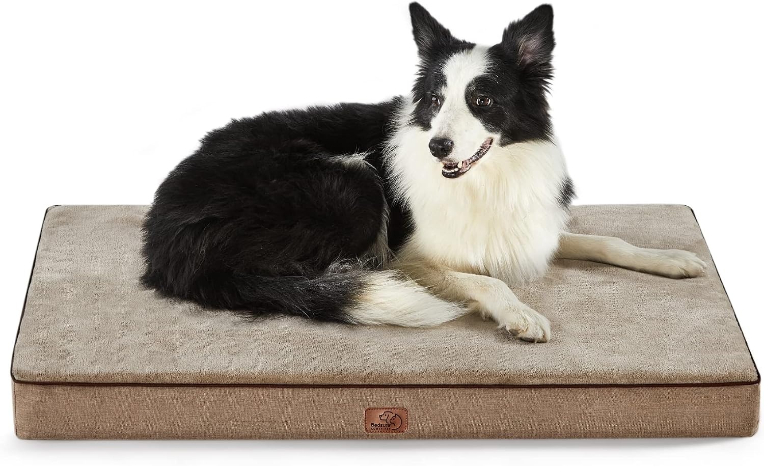 image:imageBedsure Memory Foam Dog Beds Large Sized Dog Orthopedic Crate Pads 35x22 Duallayer Foam Mat for Optimal SupportComfy Plush Flannel Fleece Pet Pillow Removable Washable Cover Nonslip BottomGreyKhaki