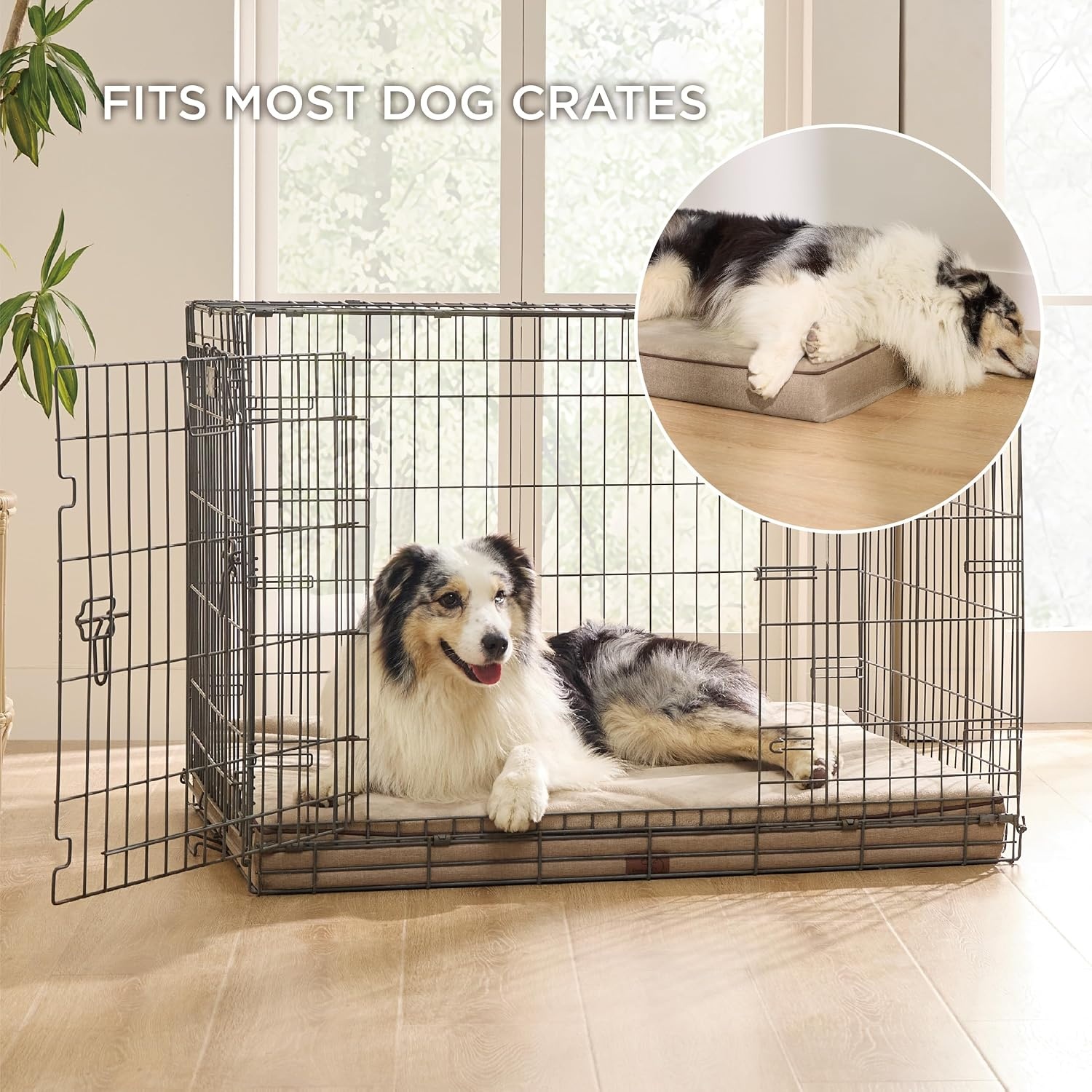 image:imageBedsure Memory Foam Dog Beds Large Sized Dog Orthopedic Crate Pads 35x22 Duallayer Foam Mat for Optimal SupportComfy Plush Flannel Fleece Pet Pillow Removable Washable Cover Nonslip BottomGreyKhaki