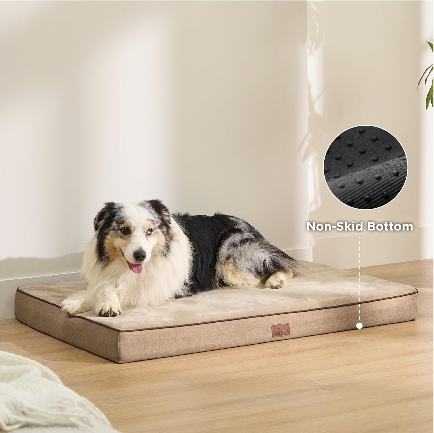 image:imageBedsure Memory Foam Dog Beds Large Sized Dog Orthopedic Crate Pads 35x22 Duallayer Foam Mat for Optimal SupportComfy Plush Flannel Fleece Pet Pillow Removable Washable Cover Nonslip BottomGreyKhaki
