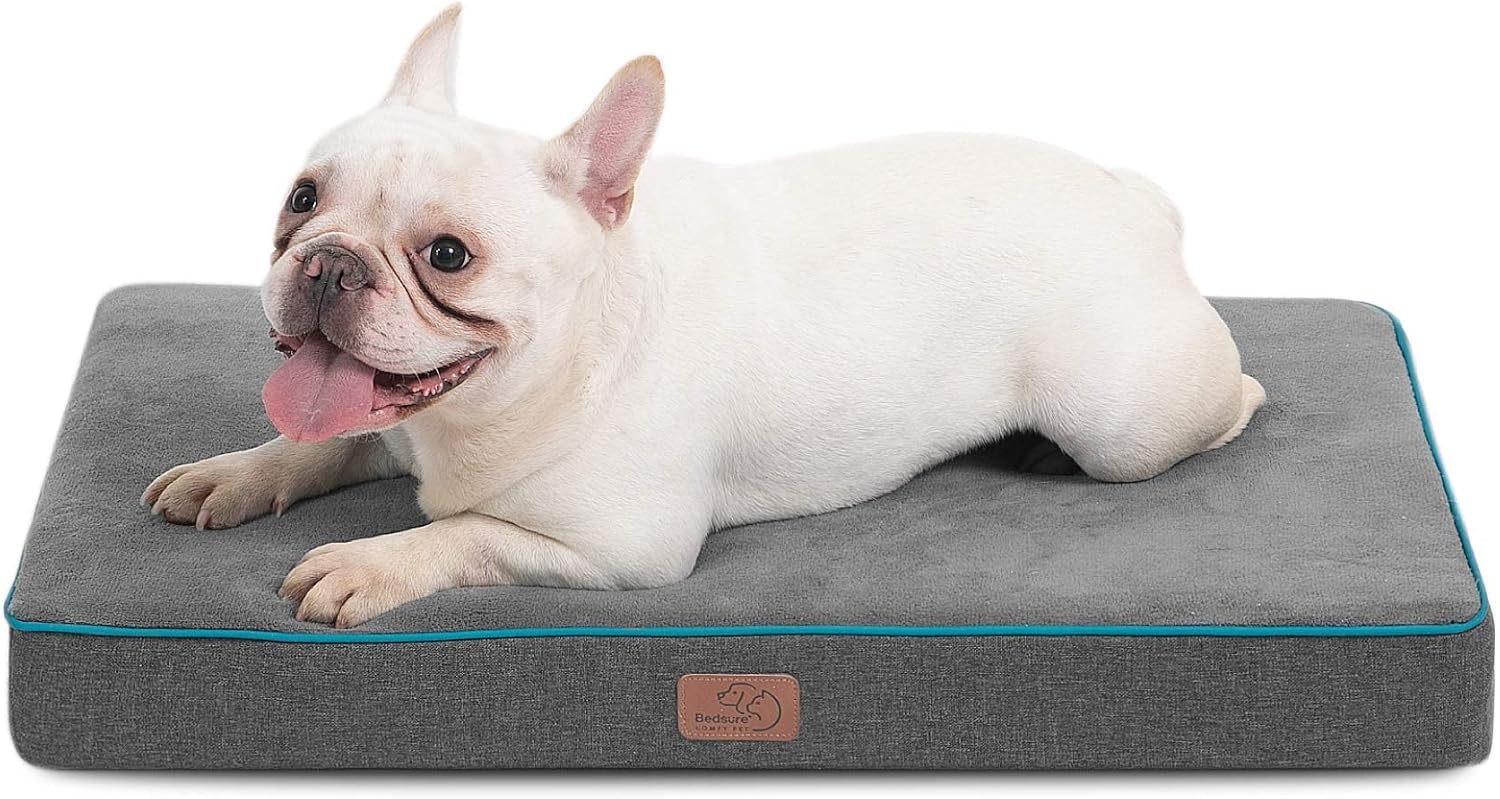 image:imageBedsure Memory Foam XL Dog Bed Orthopedic Crate Pads 41x29 Duallayer Foam Mat for Optimal SupportComfy Plush Flannel Fleece Pet Pillow Removable Washable Cover Nonslip BottomGreyGrey