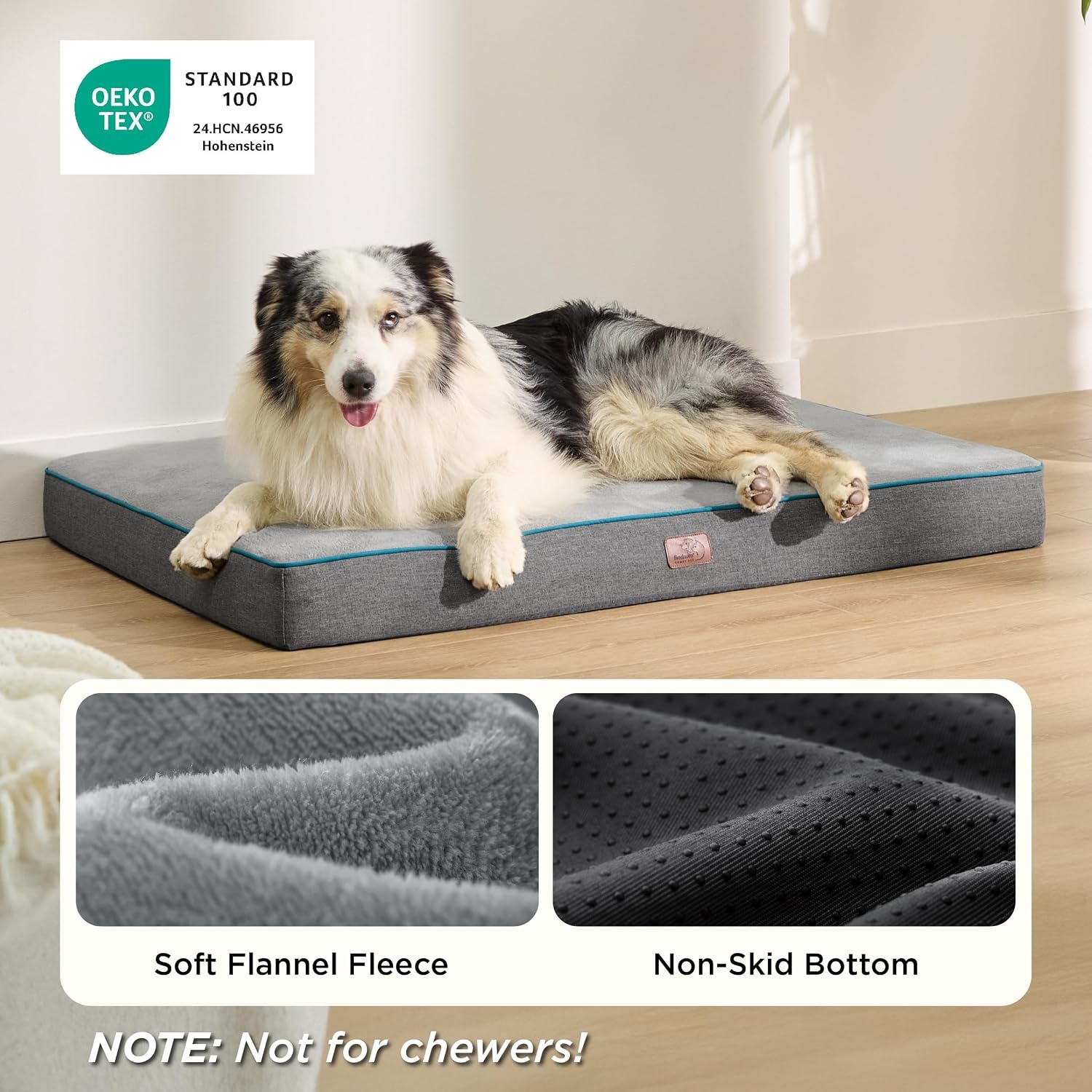 image:imageBedsure Memory Foam XL Dog Bed Orthopedic Crate Pads 41x29 Duallayer Foam Mat for Optimal SupportComfy Plush Flannel Fleece Pet Pillow Removable Washable Cover Nonslip BottomGreyGrey