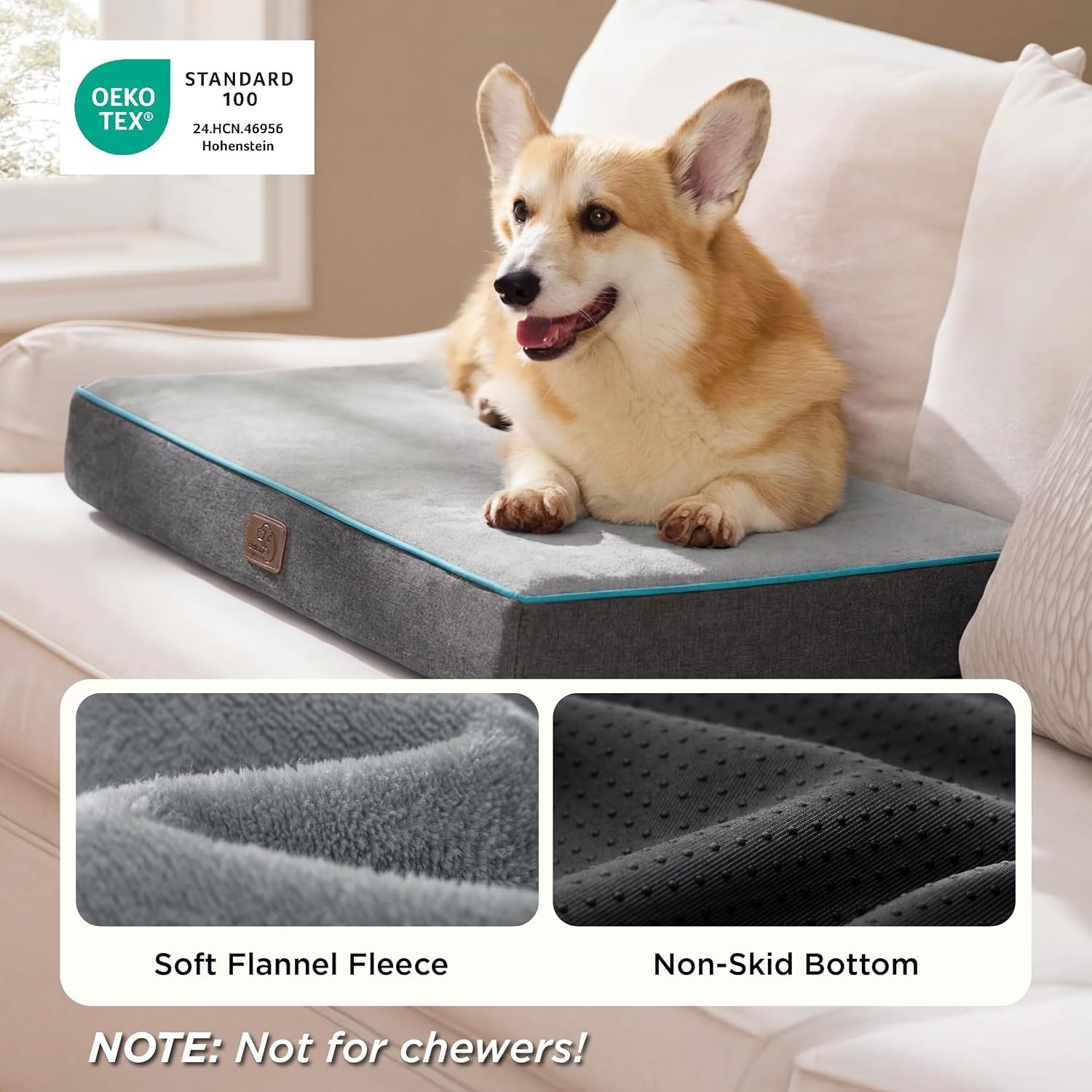 image:imageBedsure Memory Foam XL Dog Bed Orthopedic Crate Pads 41x29 Duallayer Foam Mat for Optimal SupportComfy Plush Flannel Fleece Pet Pillow Removable Washable Cover Nonslip BottomGreyGrey