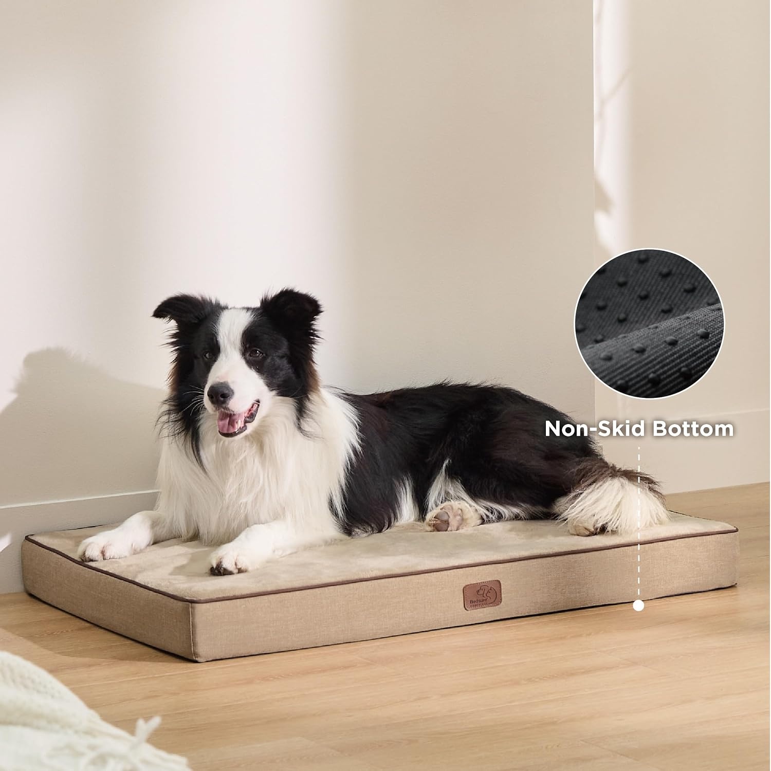 image:imageBedsure Memory Foam XL Dog Bed Orthopedic Crate Pads 41x29 Duallayer Foam Mat for Optimal SupportComfy Plush Flannel Fleece Pet Pillow Removable Washable Cover Nonslip BottomGreyKhaki