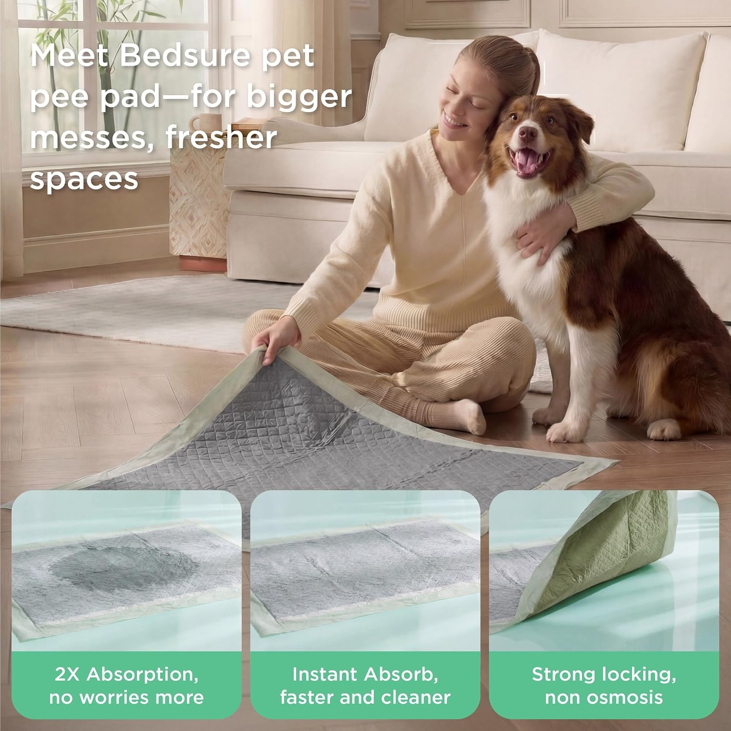 image:imageBedsure Pee Pads for Small Dogs 22 x 22 Puppy Training Pads 100 Count 6Layer Super AbsorbentLeak Proof Disposable Puppy Potty PadsOdorControl Activated CarbonECO Green Material22x2250 Count