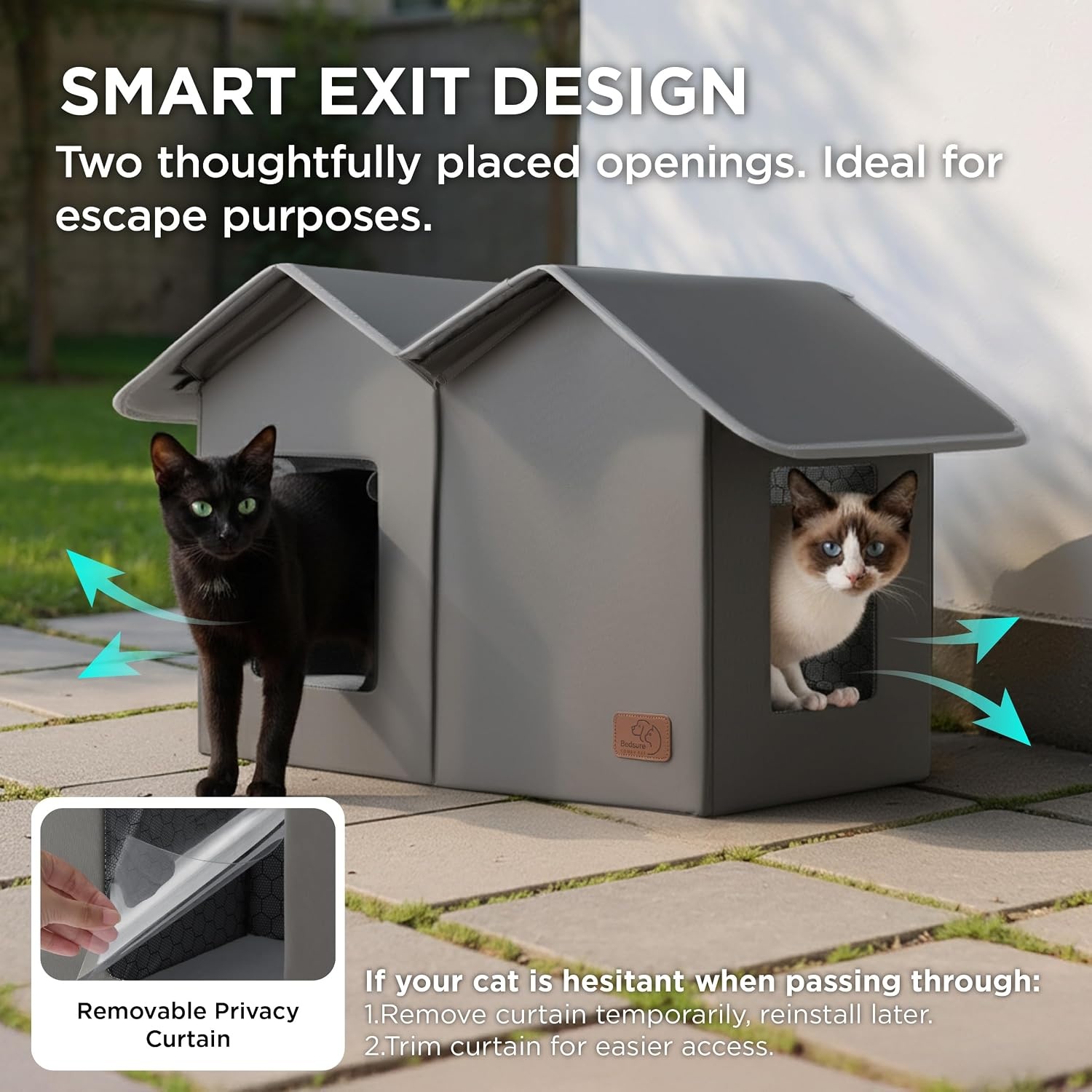 image:imageBedsure ReflexHeat ExWide Weatherproof Outdoor Cat House with Raised Base 225x125x1325InLarge Insulated Warm Feral Cat ShelterWaterproof Outside Pet Hideout for Multiple Stray KittiesGreyPolyester