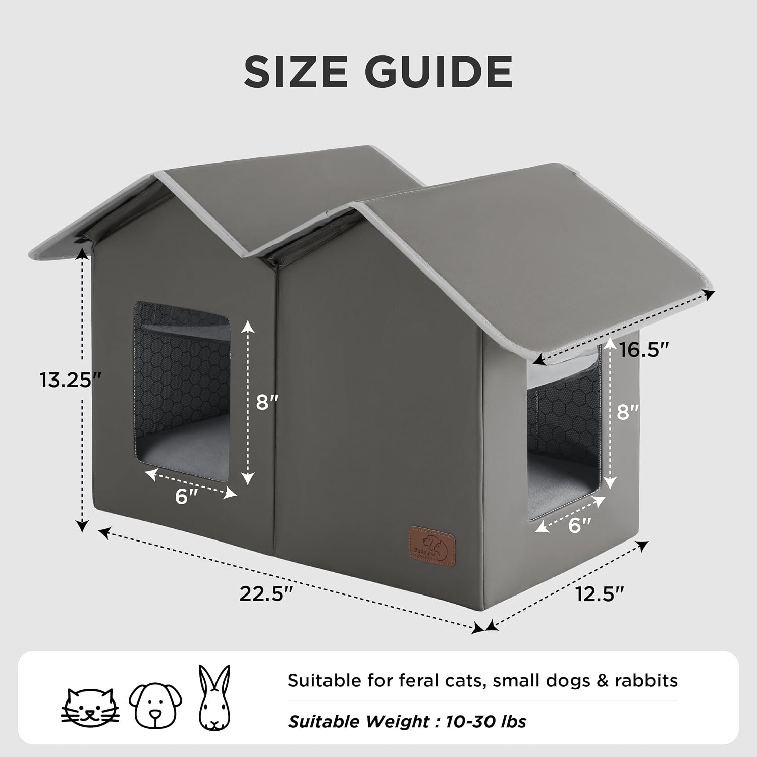 image:imageBedsure ReflexHeat ExWide Weatherproof Outdoor Cat House with Raised Base 225x125x1325InLarge Insulated Warm Feral Cat ShelterWaterproof Outside Pet Hideout for Multiple Stray KittiesGreyPolyester