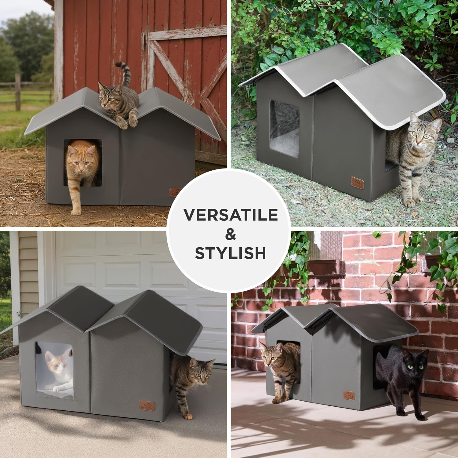image:imageBedsure ReflexHeat ExWide Weatherproof Outdoor Cat House with Raised Base 225x125x1325InLarge Insulated Warm Feral Cat ShelterWaterproof Outside Pet Hideout for Multiple Stray KittiesGreyPolyester