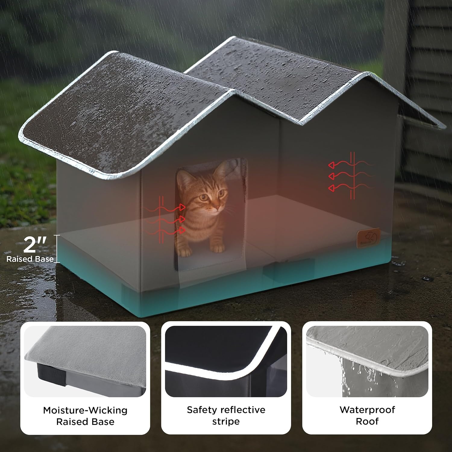 image:imageBedsure ReflexHeat ExWide Weatherproof Outdoor Cat House with Raised Base 225x125x1325InLarge Insulated Warm Feral Cat ShelterWaterproof Outside Pet Hideout for Multiple Stray KittiesGreyPolyester