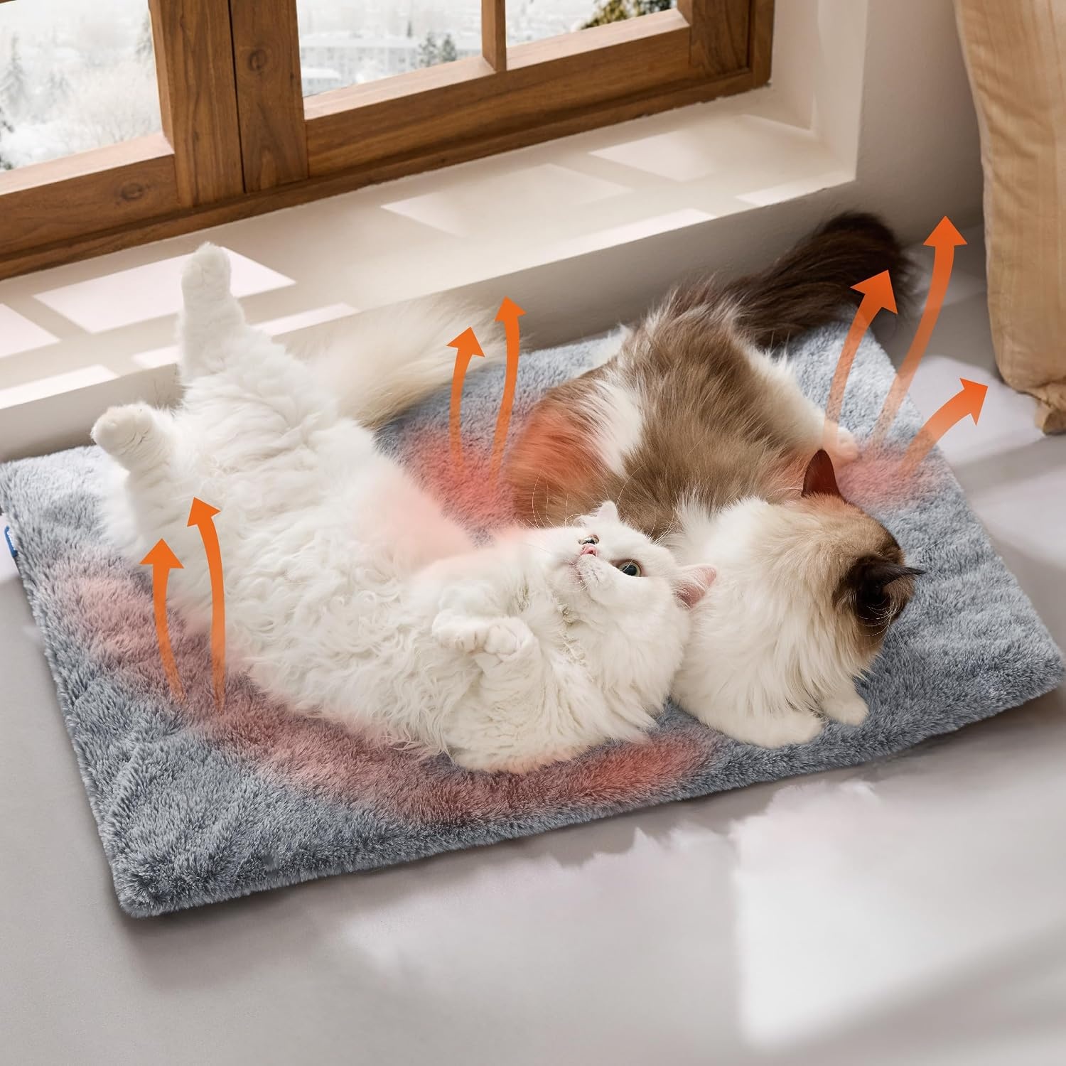 image:imageBedsure Self Warming Cat Bed MatSmall Pet Extra Warm Self Heating Cat Pad 24X18 Thermal Dog Crate Pads for Indoor OutdoorFaux Fur Removable Washable Cover in WinterNon SlipNot ElectricGreyGrey