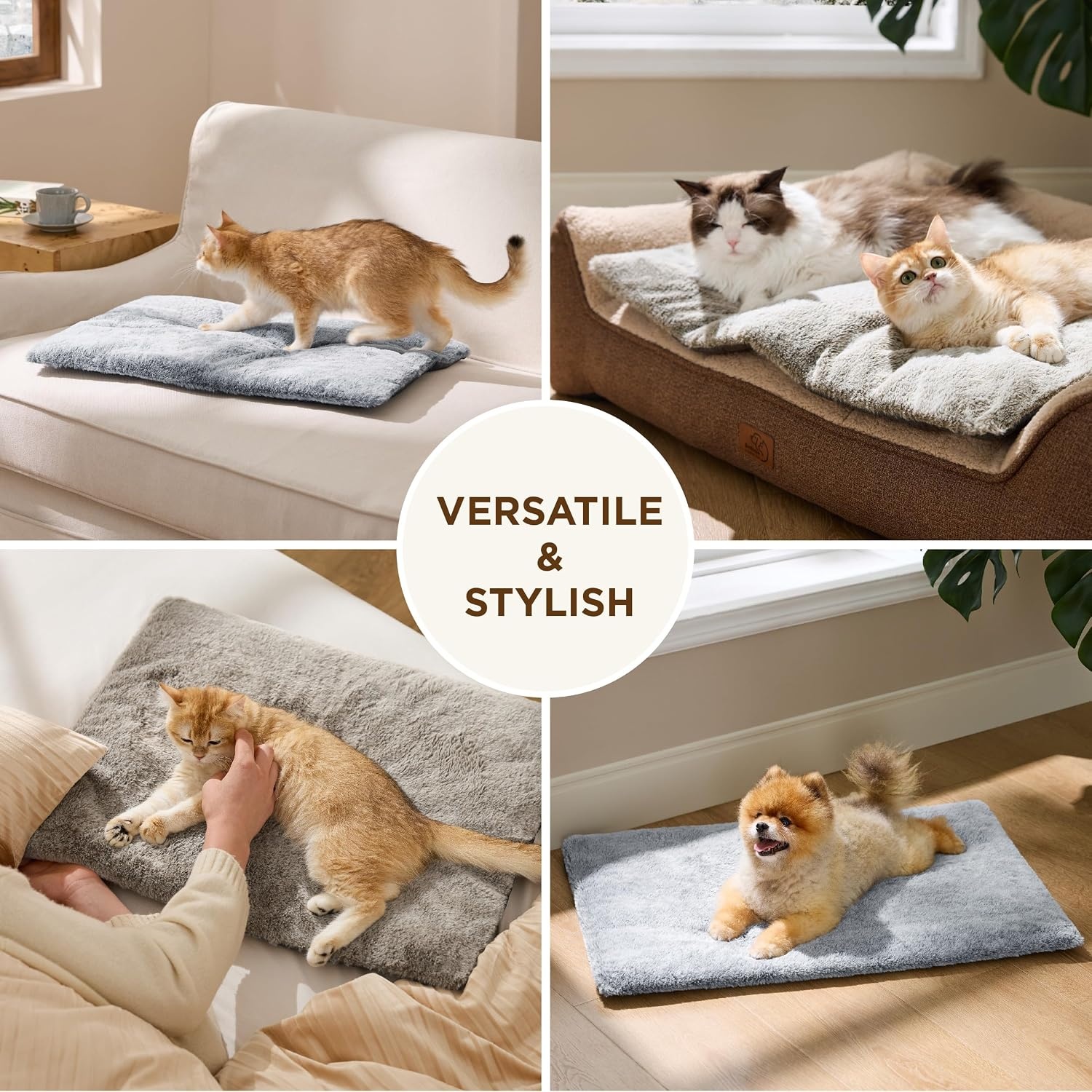image:imageBedsure Self Warming Cat Bed MatSmall Pet Extra Warm Self Heating Cat Pad 24X18 Thermal Dog Crate Pads for Indoor OutdoorFaux Fur Removable Washable Cover in WinterNon SlipNot ElectricGreyGrey