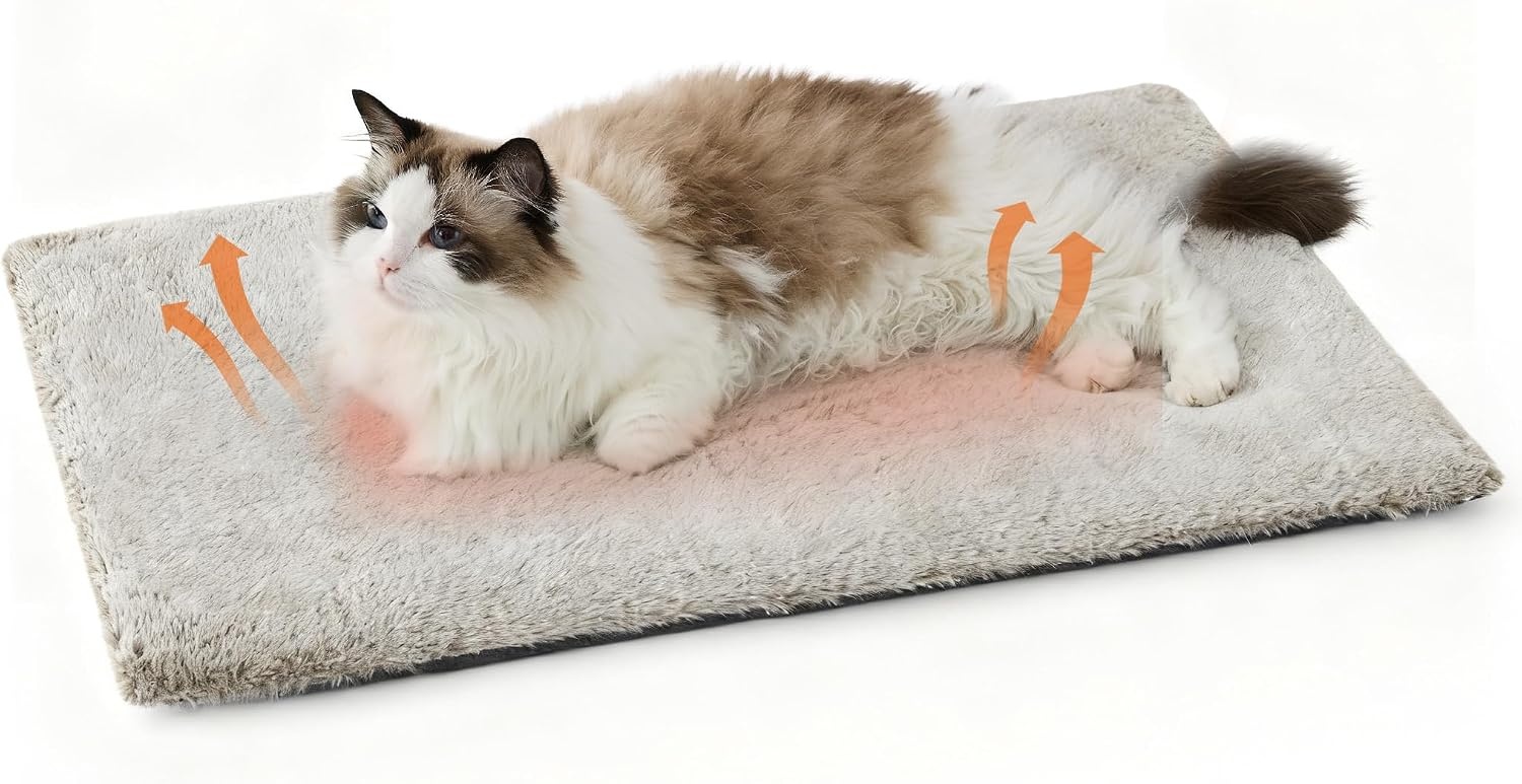 image:imageBedsure Self Warming Cat Bed MatSmall Pet Extra Warm Self Heating Cat Pad 24X18 Thermal Dog Crate Pads for Indoor OutdoorFaux Fur Removable Washable Cover in WinterNon SlipNot ElectricGreyBrown