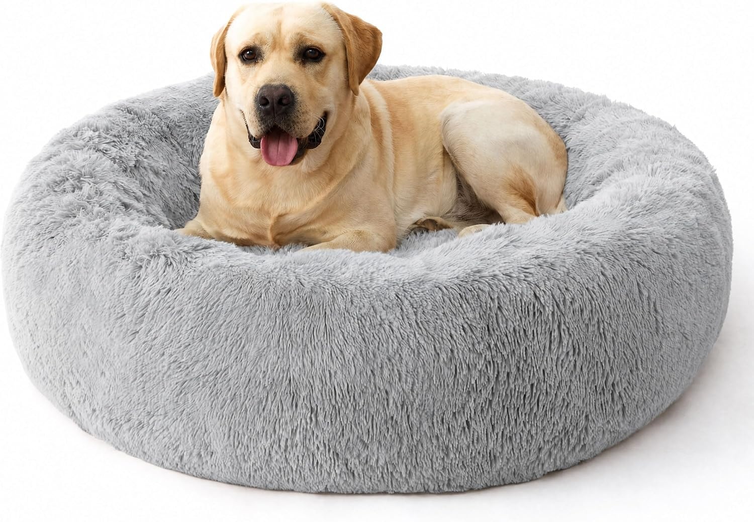 image:imageBedsure SupportMax Calming Dog Bed Medium Size Dog Washable Pet Bed30in 420GSM Plush Fluffy Faux Fur Donut RoundThick SupportiveRemovable CoverAntiSlipAntiAnxietyUp to 45 LbsCamelQuiet Gray