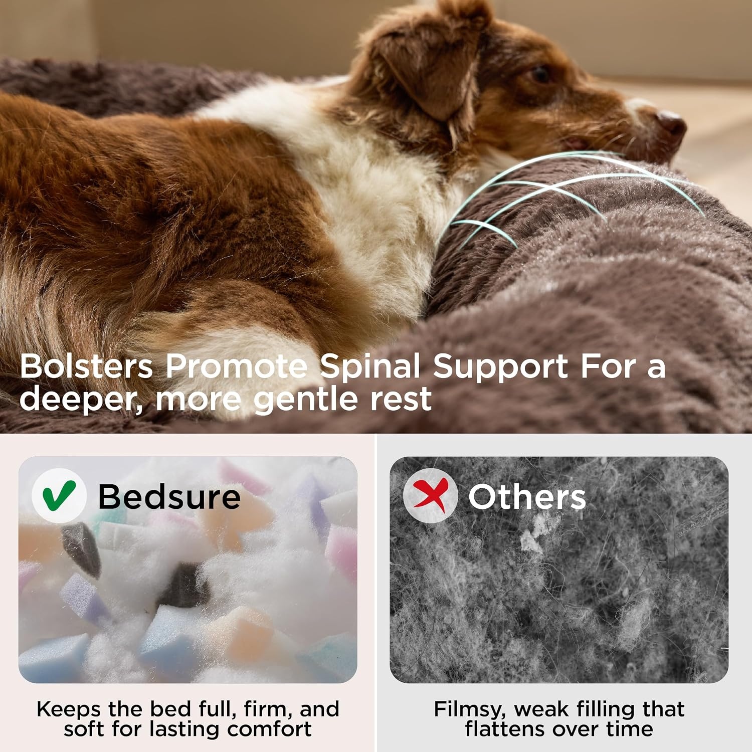 image:imageBedsure SupportMax Calming Dog Bed Medium Size Dog Washable Pet Bed30in 420GSM Plush Fluffy Faux Fur Donut RoundThick SupportiveRemovable CoverAntiSlipAntiAnxietyUp to 45 LbsCamelChestnut Brown