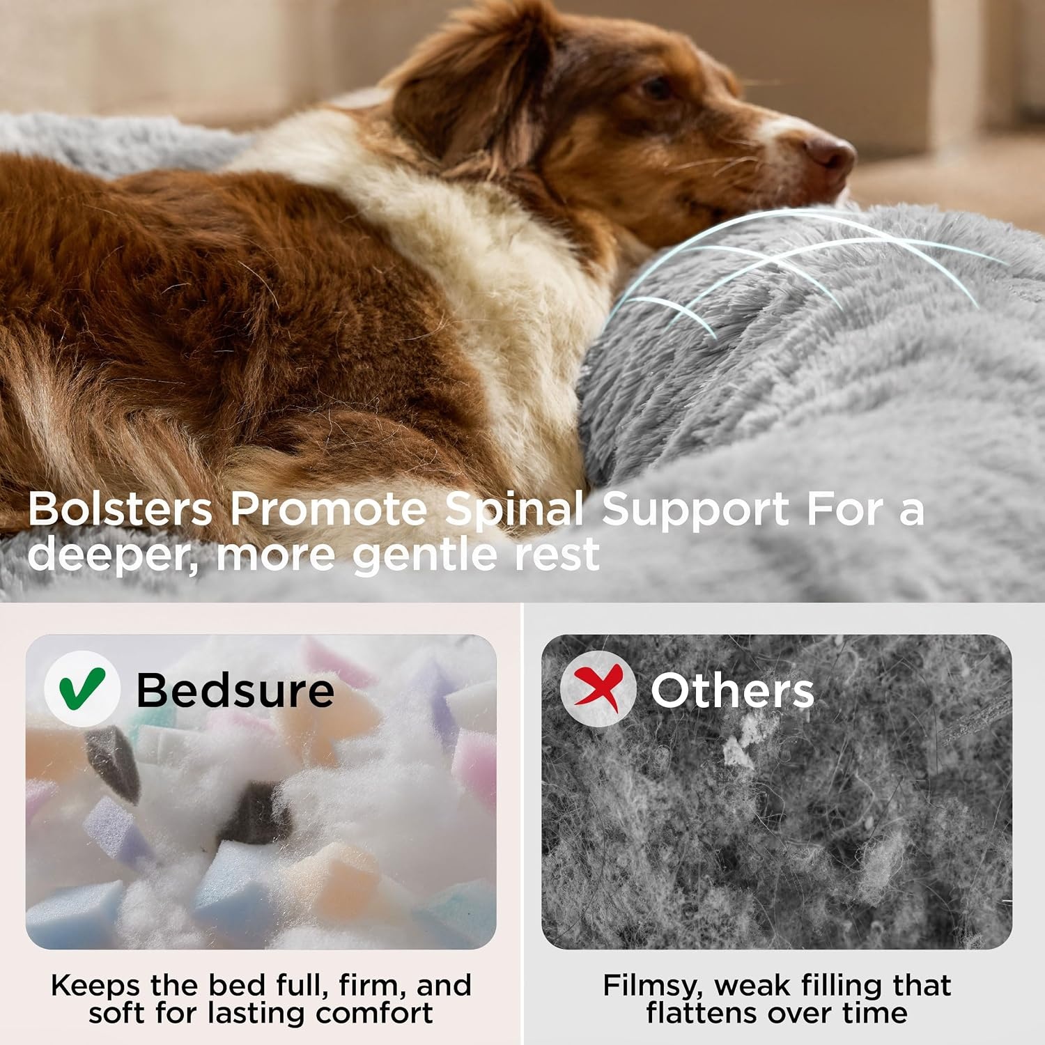 image:imageBedsure SupportMax Calming Dog Bed Medium Size Dog Washable Pet Bed30in 420GSM Plush Fluffy Faux Fur Donut RoundThick SupportiveRemovable CoverAntiSlipAntiAnxietyUp to 45 LbsCamelQuiet Gray