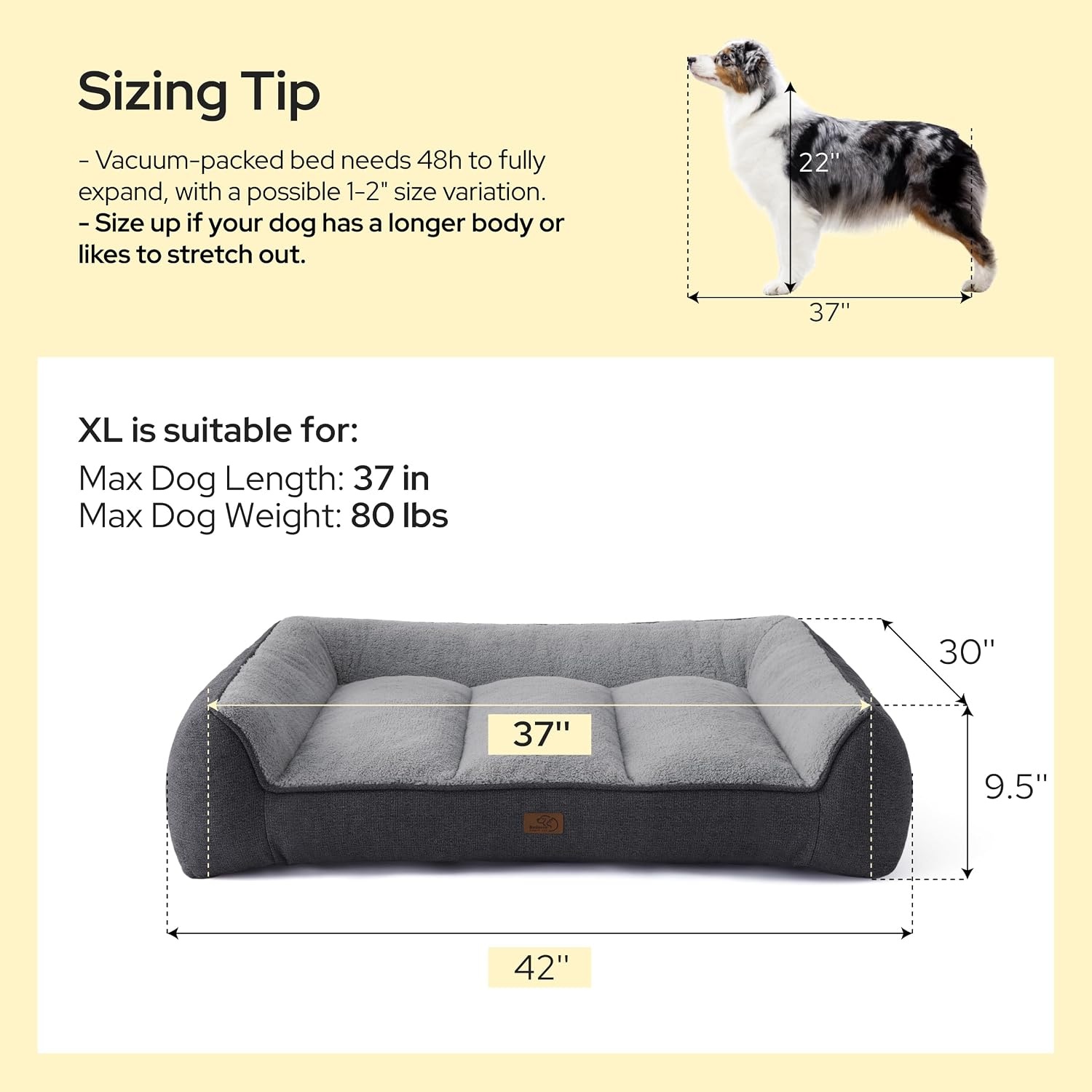image:imageBedsure SupportMax Extra Thick Orthopedic Dog Bed Medium Size Dog 35 Premium Supportive Couch for Senior Dogs Waterresistant Removable Washable Cover Comfy Pet Sofa with Sherpa GreyGrey