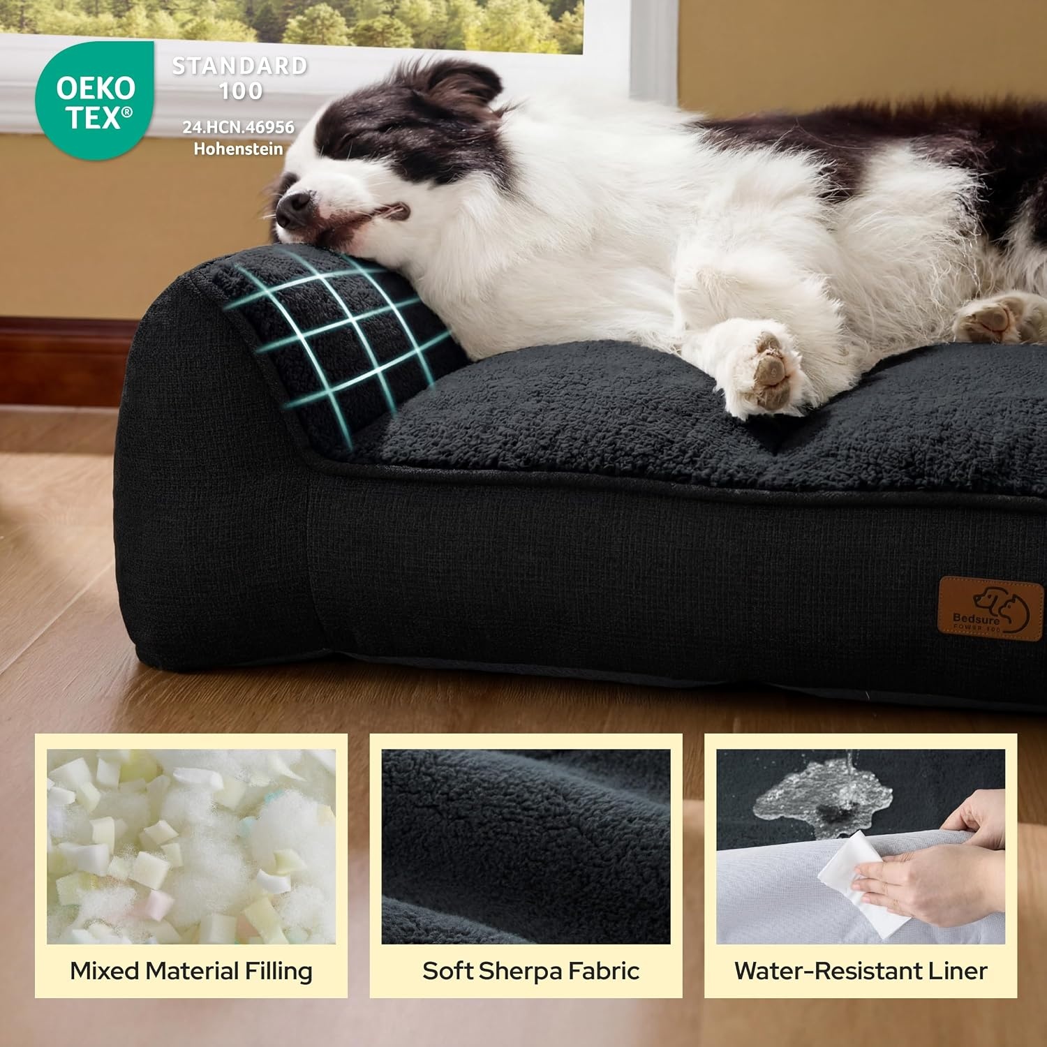 image:imageBedsure SupportMax Extra Thick Orthopedic Dog Bed Medium Size Dog 35 Premium Supportive Couch for Senior Dogs Waterresistant Removable Washable Cover Comfy Pet Sofa with Sherpa GreyBlack