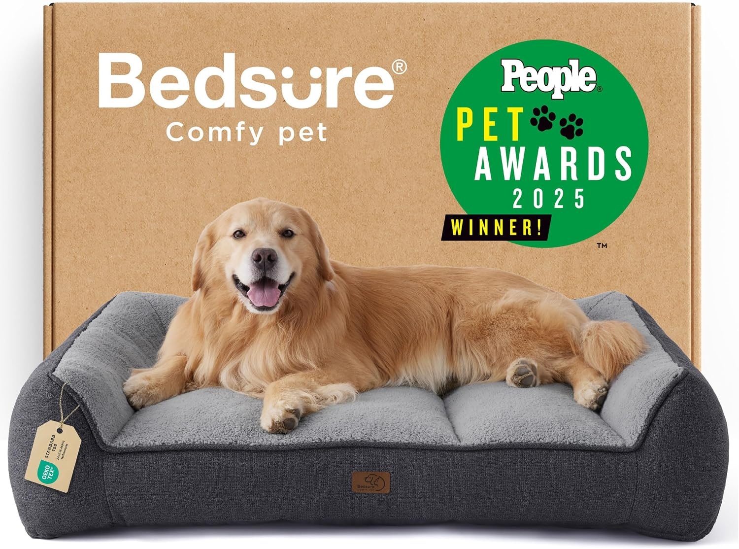 image:imageBedsure SupportMax Extra Thick Orthopedic Dog Bed Medium Size Dog 35 Premium Supportive Couch for Senior Dogs Waterresistant Removable Washable Cover Comfy Pet Sofa with Sherpa GreyGrey