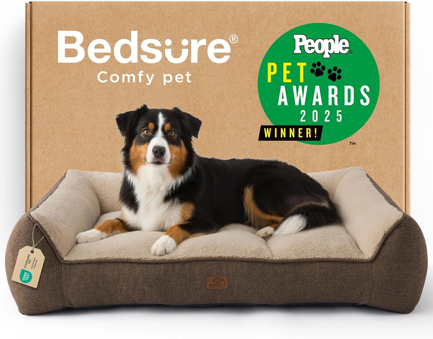 image:imageBedsure SupportMax Extra Thick Orthopedic Dog Bed Medium Size Dog 35 Premium Supportive Couch for Senior Dogs Waterresistant Removable Washable Cover Comfy Pet Sofa with Sherpa GreyBrown