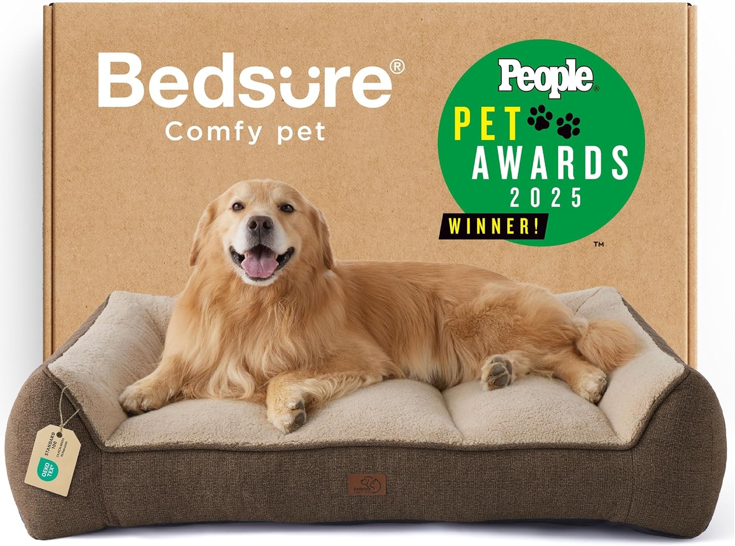 image:imageBedsure SupportMax Extra Thick Orthopedic Dog Bed Medium Size Dog 35 Premium Supportive Couch for Senior Dogs Waterresistant Removable Washable Cover Comfy Pet Sofa with Sherpa GreyBrown