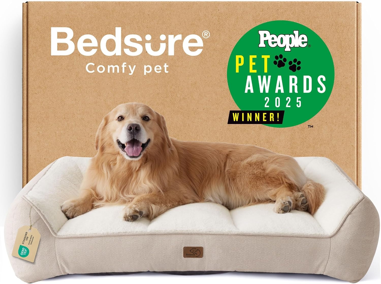 image:imageBedsure SupportMax Extra Thick Orthopedic Dog Bed Medium Size Dog 35 Premium Supportive Couch for Senior Dogs Waterresistant Removable Washable Cover Comfy Pet Sofa with Sherpa GreyCream
