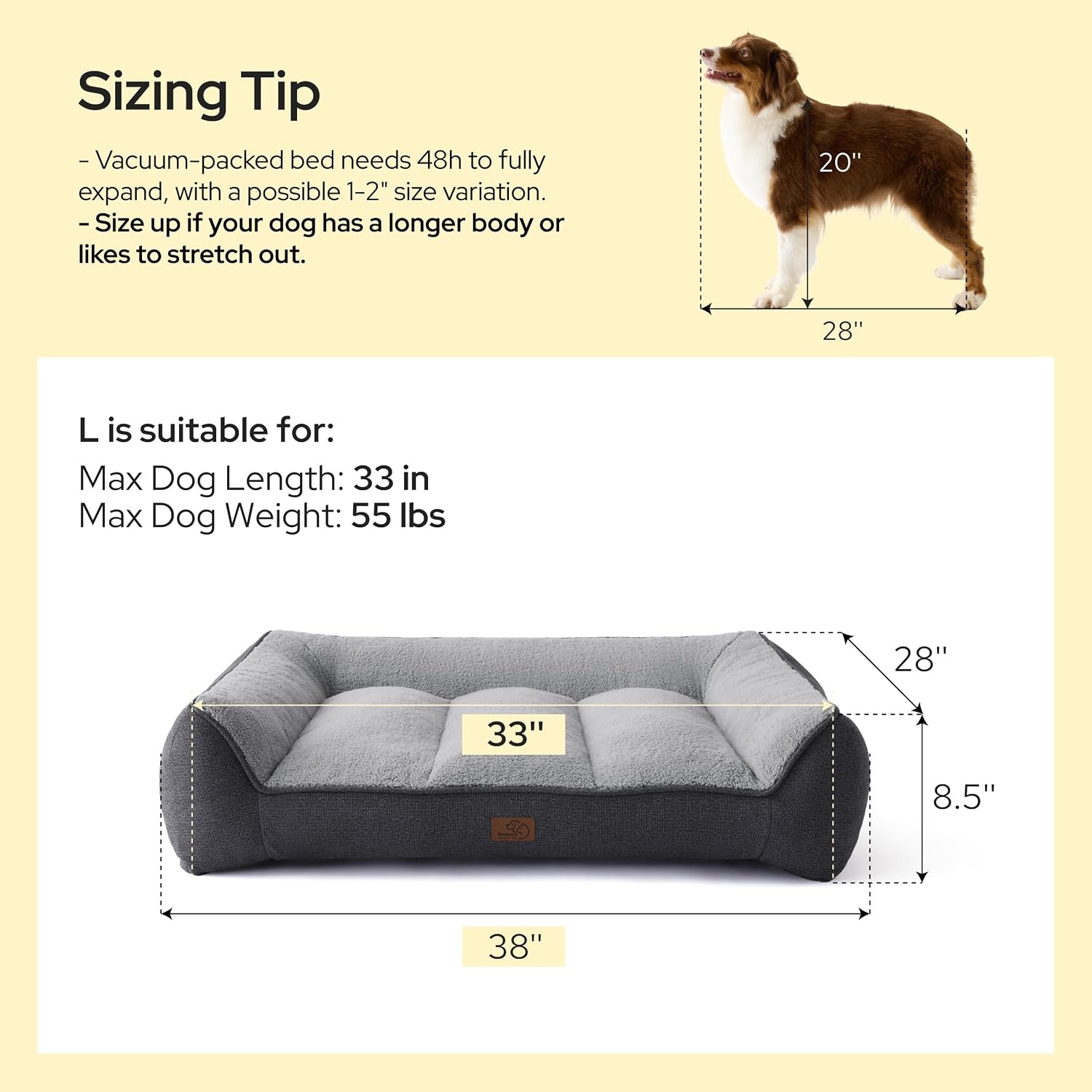 image:imageBedsure SupportMax Extra Thick Orthopedic Dog Bed Medium Size Dog 35 Premium Supportive Couch for Senior Dogs Waterresistant Removable Washable Cover Comfy Pet Sofa with Sherpa GreyDark Green