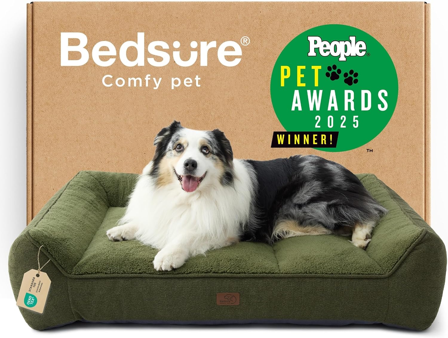 image:imageBedsure SupportMax Extra Thick Orthopedic Dog Bed Medium Size Dog 35 Premium Supportive Couch for Senior Dogs Waterresistant Removable Washable Cover Comfy Pet Sofa with Sherpa GreyDark Green