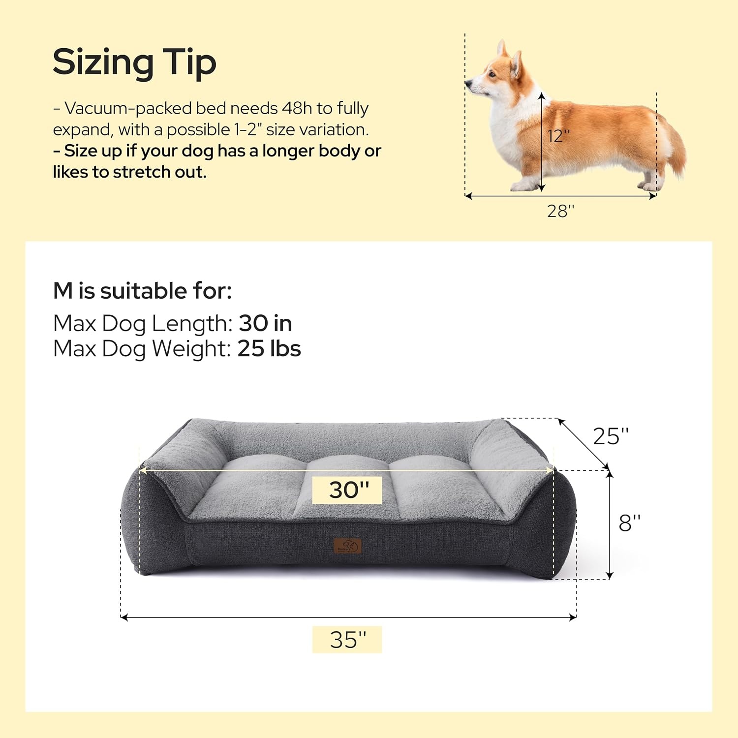 image:imageBedsure SupportMax Extra Thick Orthopedic Dog Bed Medium Size Dog 35 Premium Supportive Couch for Senior Dogs Waterresistant Removable Washable Cover Comfy Pet Sofa with Sherpa GreyGrey