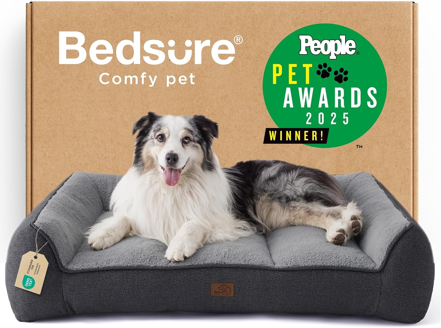 image:imageBedsure SupportMax Extra Thick Orthopedic Dog Bed Medium Size Dog 35 Premium Supportive Couch for Senior Dogs Waterresistant Removable Washable Cover Comfy Pet Sofa with Sherpa GreyGrey