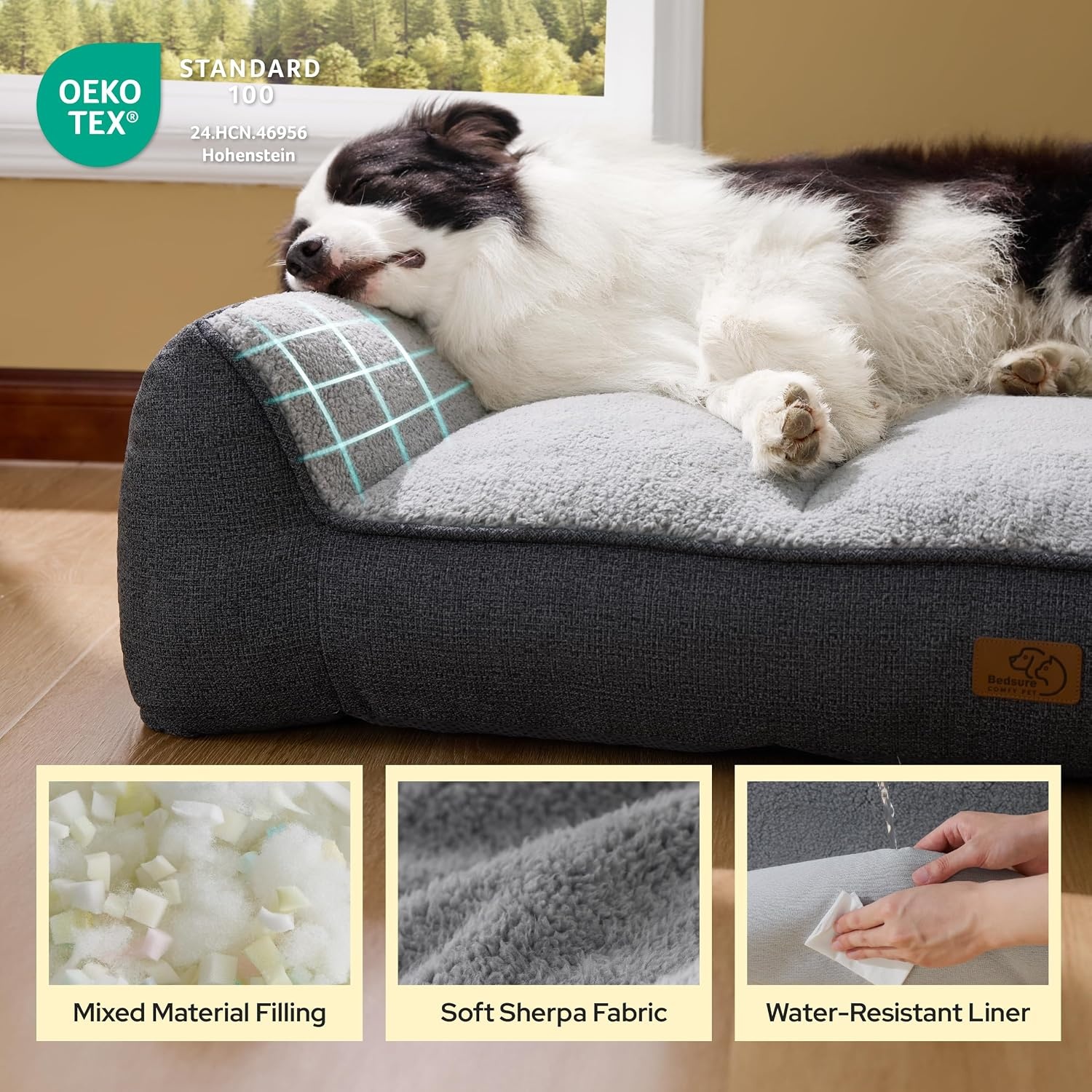 image:imageBedsure SupportMax Extra Thick Orthopedic Dog Bed Medium Size Dog 35 Premium Supportive Couch for Senior Dogs Waterresistant Removable Washable Cover Comfy Pet Sofa with Sherpa GreyGrey