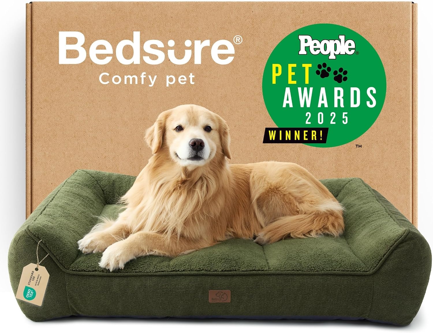 image:imageBedsure SupportMax Extra Thick Orthopedic Dog Bed Medium Size Dog 35 Premium Supportive Couch for Senior Dogs Waterresistant Removable Washable Cover Comfy Pet Sofa with Sherpa GreyDark Green