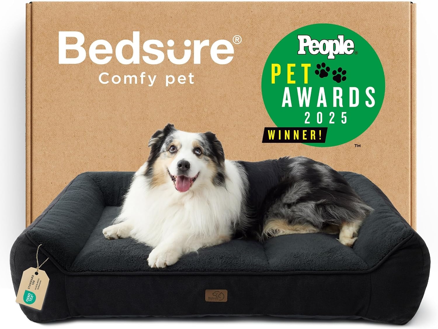 image:imageBedsure SupportMax Extra Thick Orthopedic Dog Bed Medium Size Dog 35 Premium Supportive Couch for Senior Dogs Waterresistant Removable Washable Cover Comfy Pet Sofa with Sherpa GreyBlack