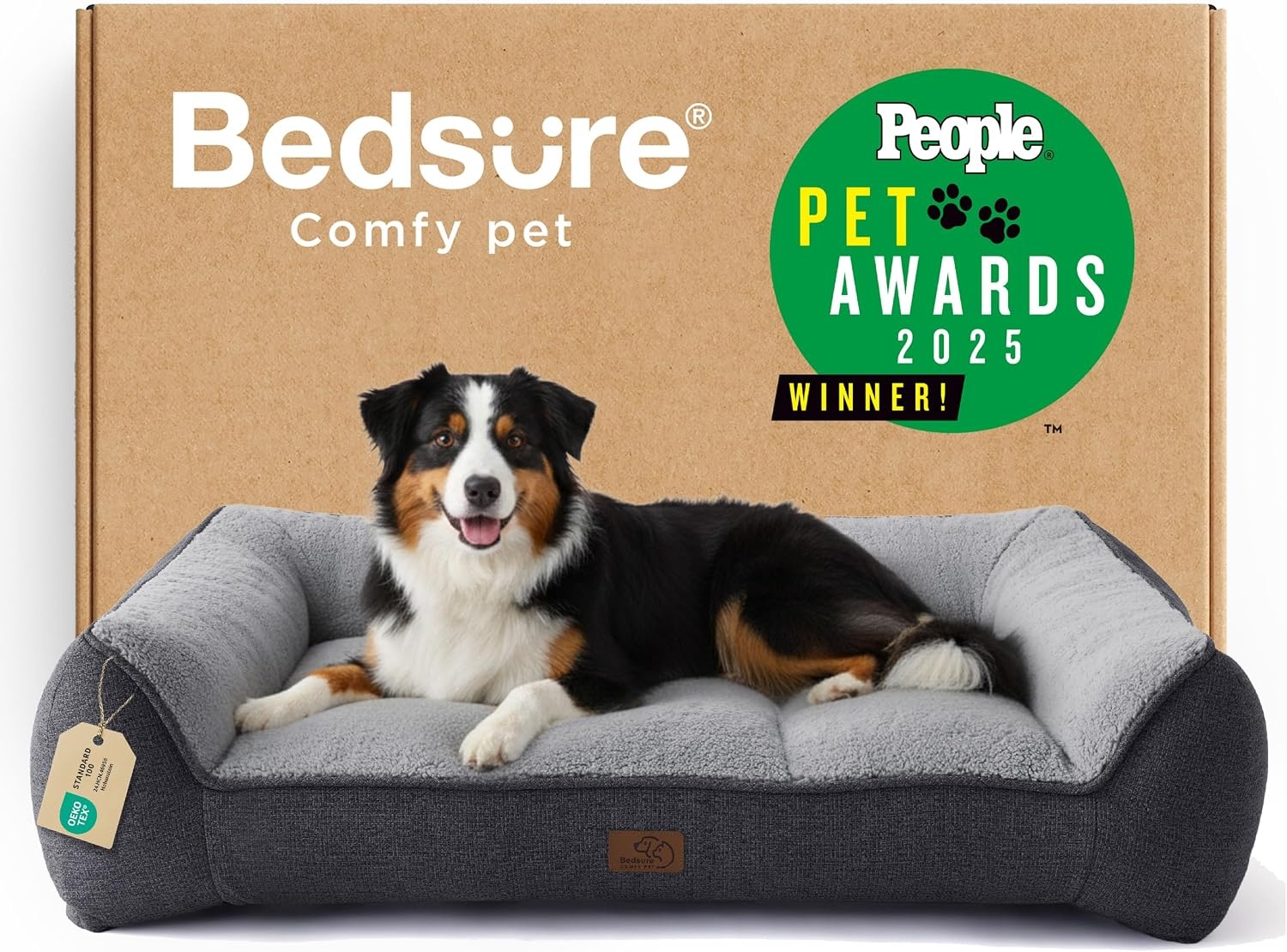 image:imageBedsure SupportMax Extra Thick Orthopedic Dog Bed Medium Size Dog 35 Premium Supportive Couch for Senior Dogs Waterresistant Removable Washable Cover Comfy Pet Sofa with Sherpa GreyGrey