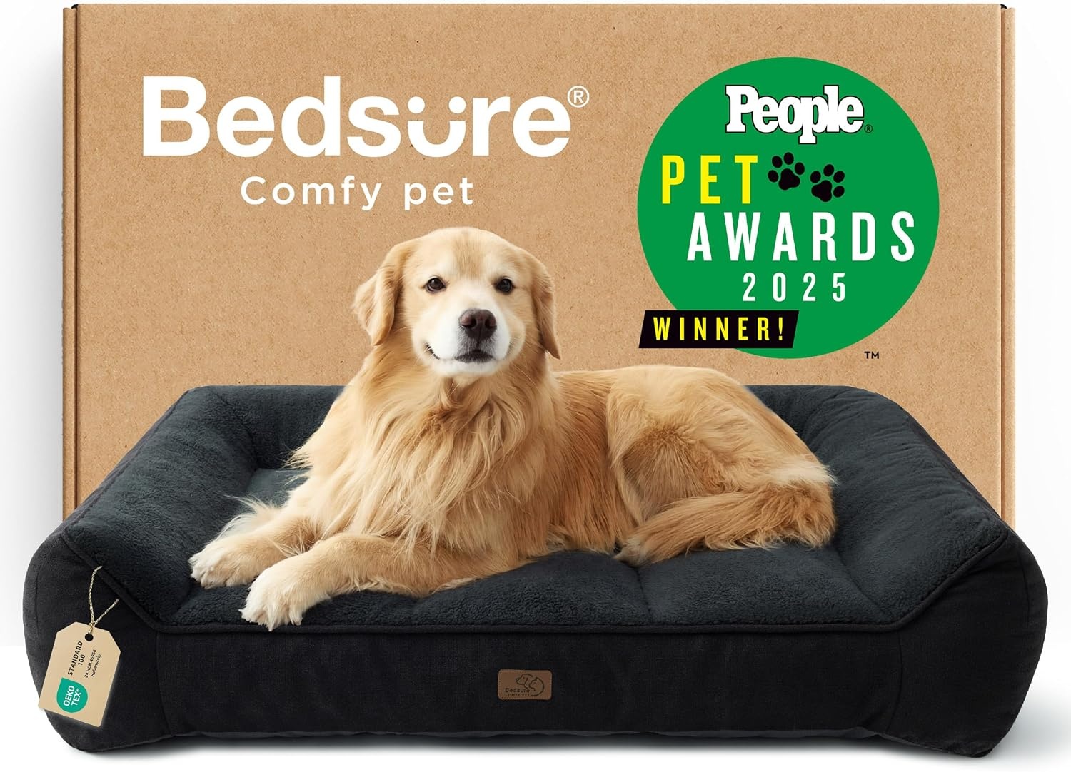 image:imageBedsure SupportMax Extra Thick Orthopedic Dog Bed Medium Size Dog 35 Premium Supportive Couch for Senior Dogs Waterresistant Removable Washable Cover Comfy Pet Sofa with Sherpa GreyBlack