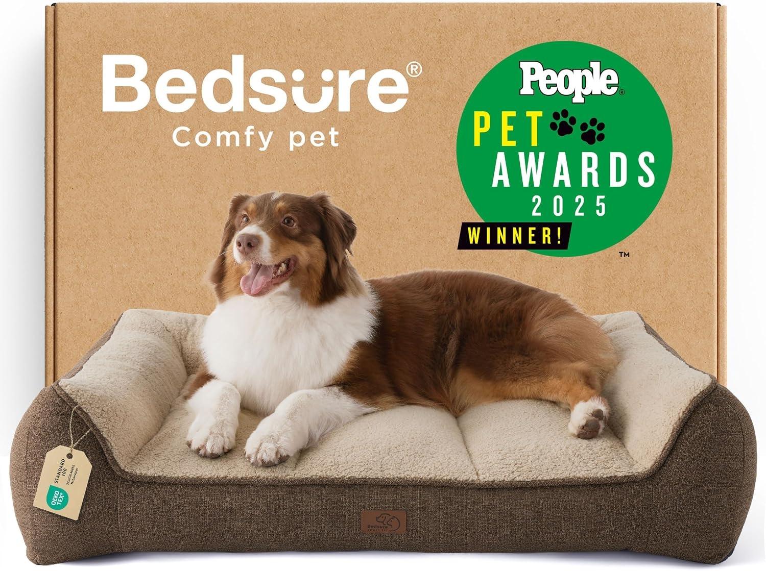 image:imageBedsure SupportMax Extra Thick Orthopedic Dog Bed Medium Size Dog 35 Premium Supportive Couch for Senior Dogs Waterresistant Removable Washable Cover Comfy Pet Sofa with Sherpa GreyBrown
