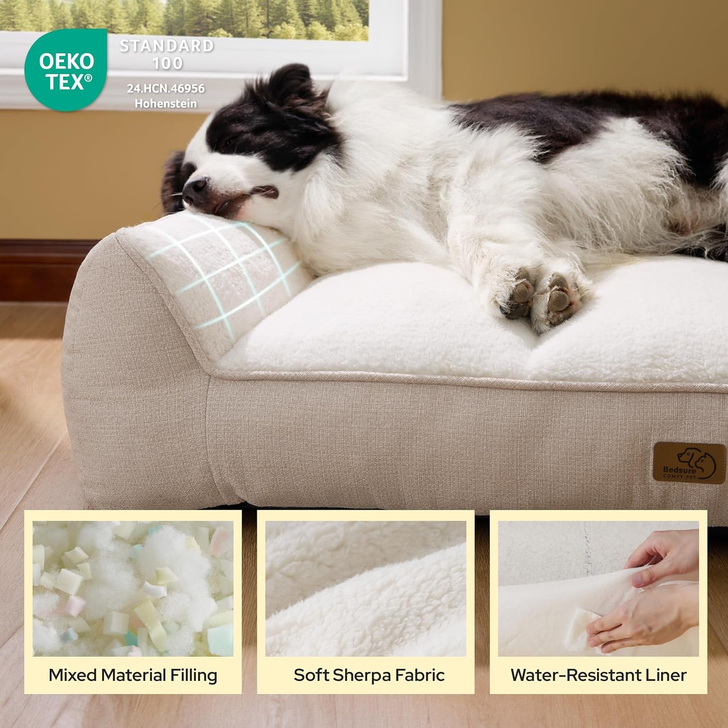 image:imageBedsure SupportMax Extra Thick Orthopedic Dog Bed Medium Size Dog 35 Premium Supportive Couch for Senior Dogs Waterresistant Removable Washable Cover Comfy Pet Sofa with Sherpa GreyCream