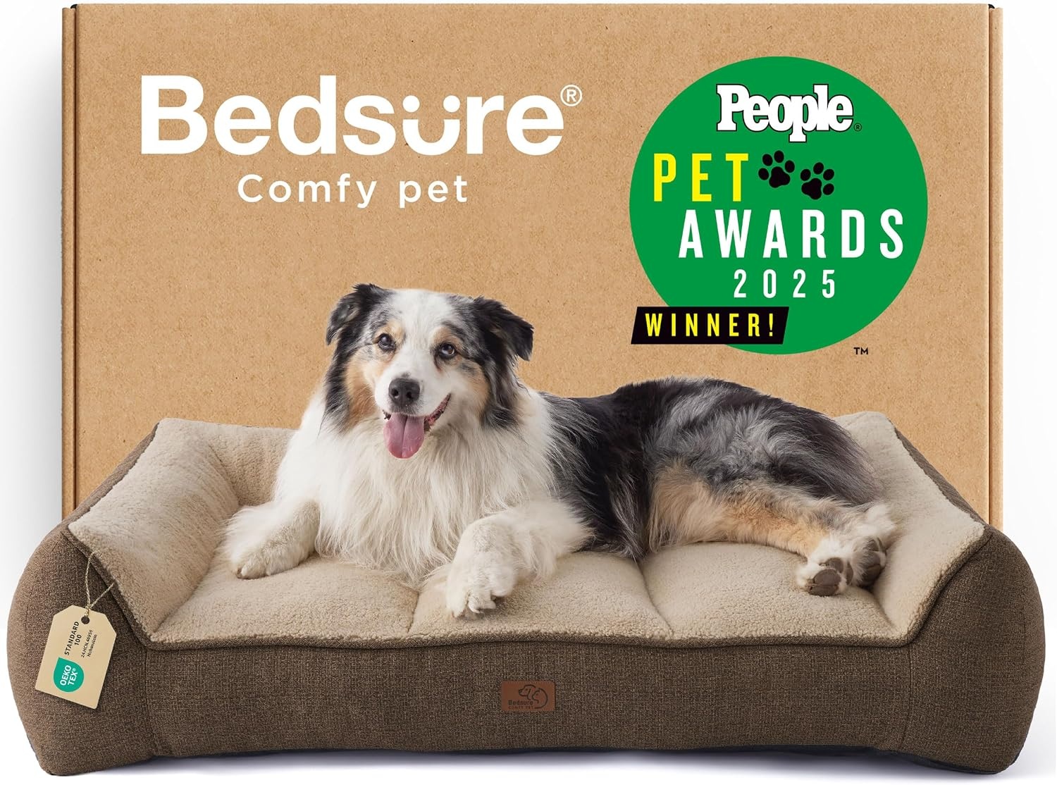 image:imageBedsure SupportMax Extra Thick Orthopedic Dog Bed Medium Size Dog 35 Premium Supportive Couch for Senior Dogs Waterresistant Removable Washable Cover Comfy Pet Sofa with Sherpa GreyBrown