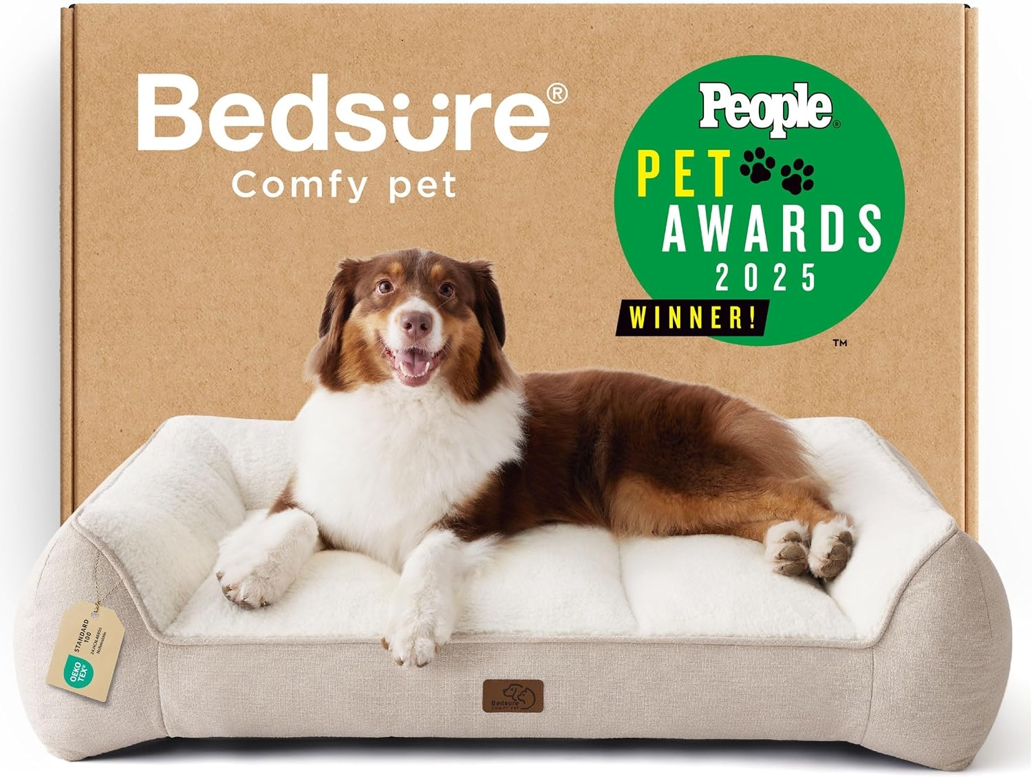 image:imageBedsure SupportMax Extra Thick Orthopedic Dog Bed Medium Size Dog 35 Premium Supportive Couch for Senior Dogs Waterresistant Removable Washable Cover Comfy Pet Sofa with Sherpa GreyCream